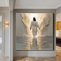 Jesus walking on water wall art,White 3D Abstract painting,Extra Large Textured Paintings,Religious Acrylic Paintings, Modern christian art