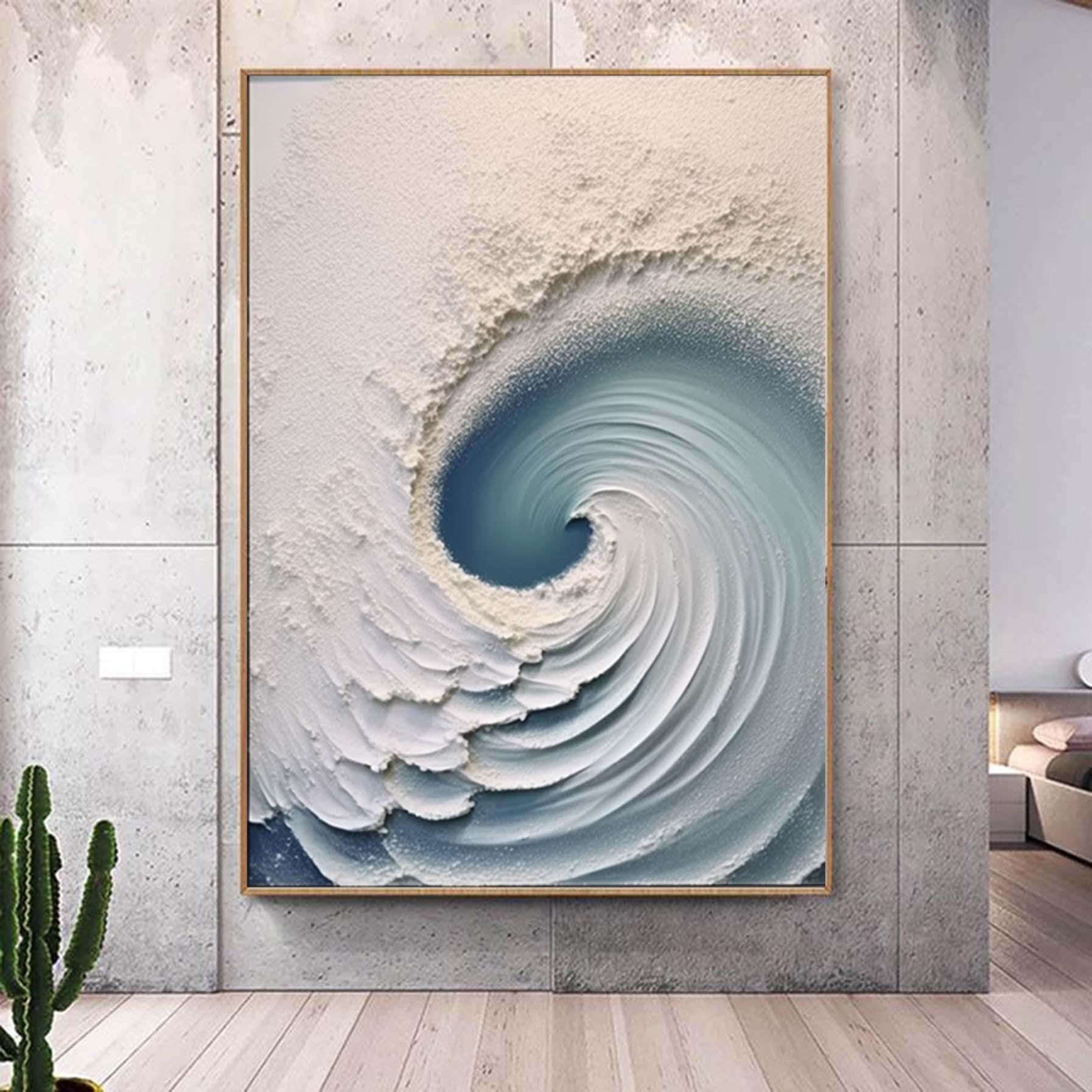 Extra Large Wabi-Sabi Seawaves Painting,Large White Green 3D Textured Painting,Oversized Textured Minimalist Abstract Wall Art for Home