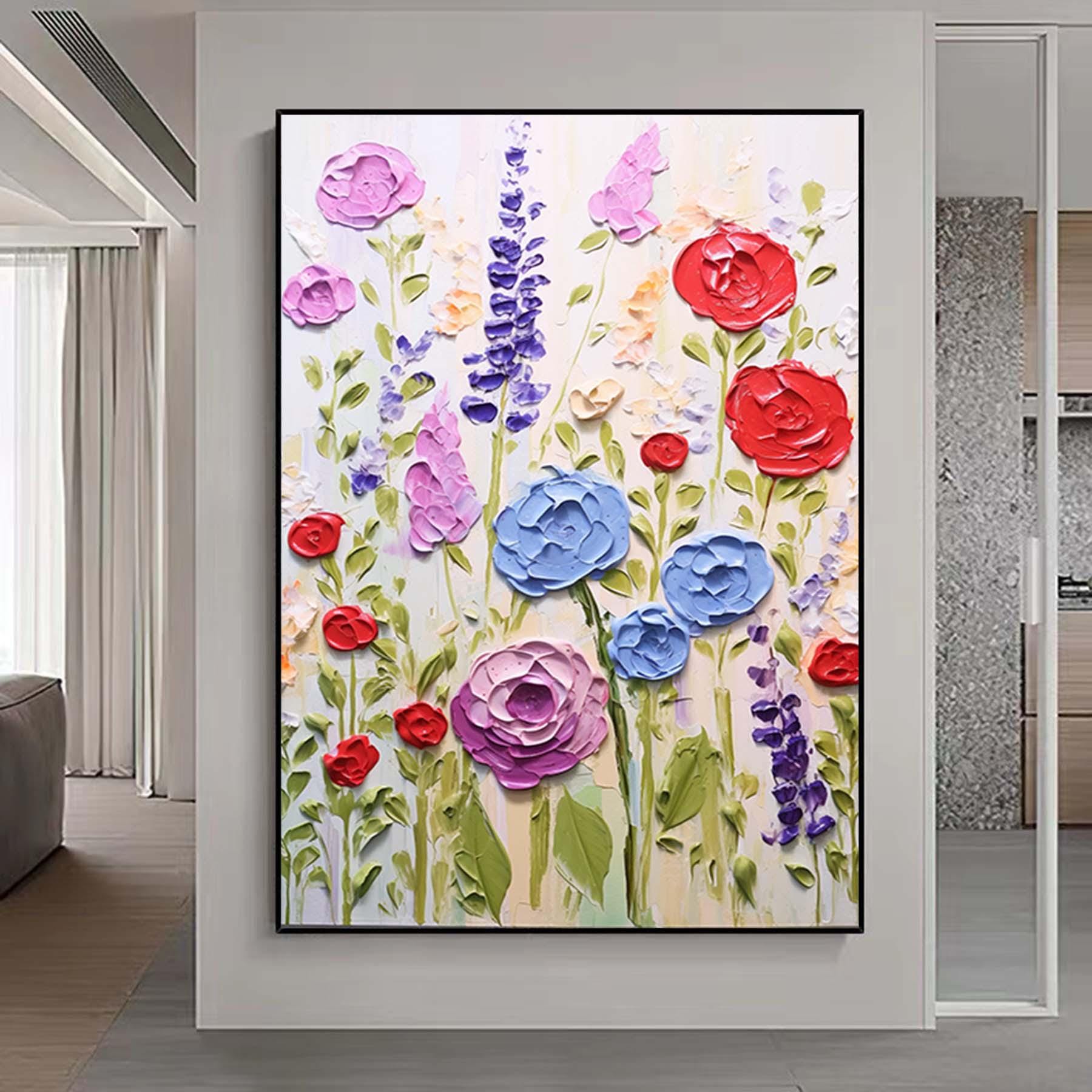 Palette knife flowers wall art,floral textured painting,abstract flowers art,textrued oil painting,Original Oil painting,decorative painting