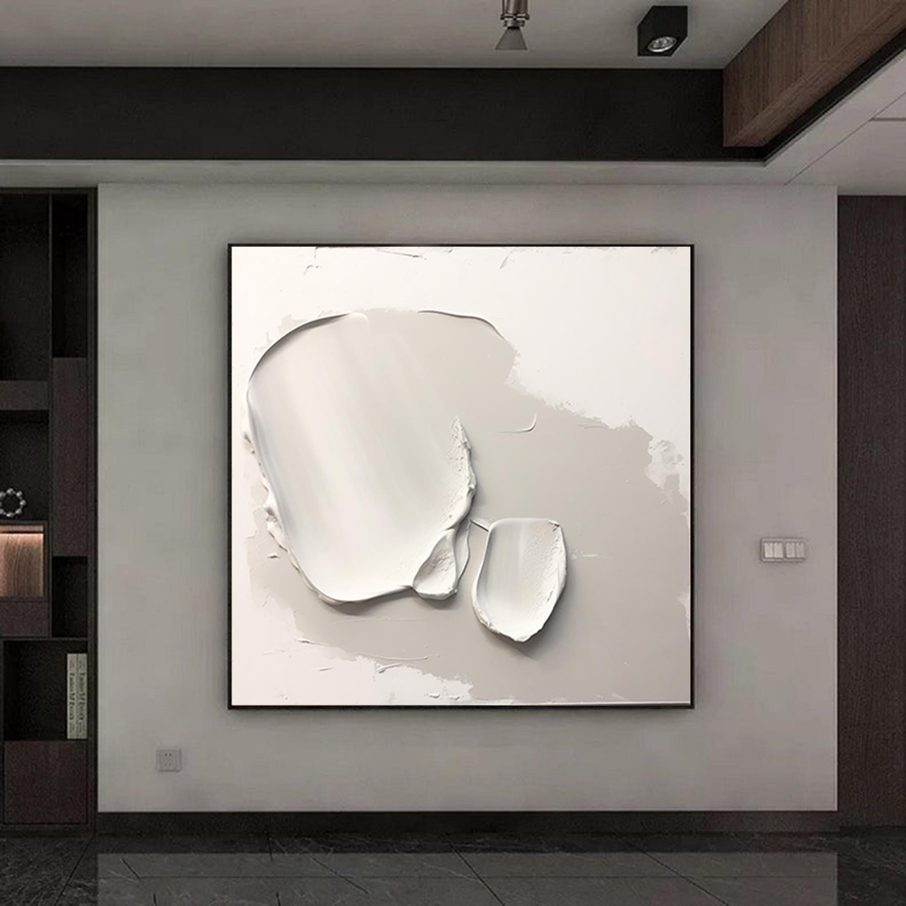 Ivory Texture Painting Gray White Plaster Art Modern Textured Canvas Art Abstract Art Textured Wall Art Texture Painting Minimalist Decor