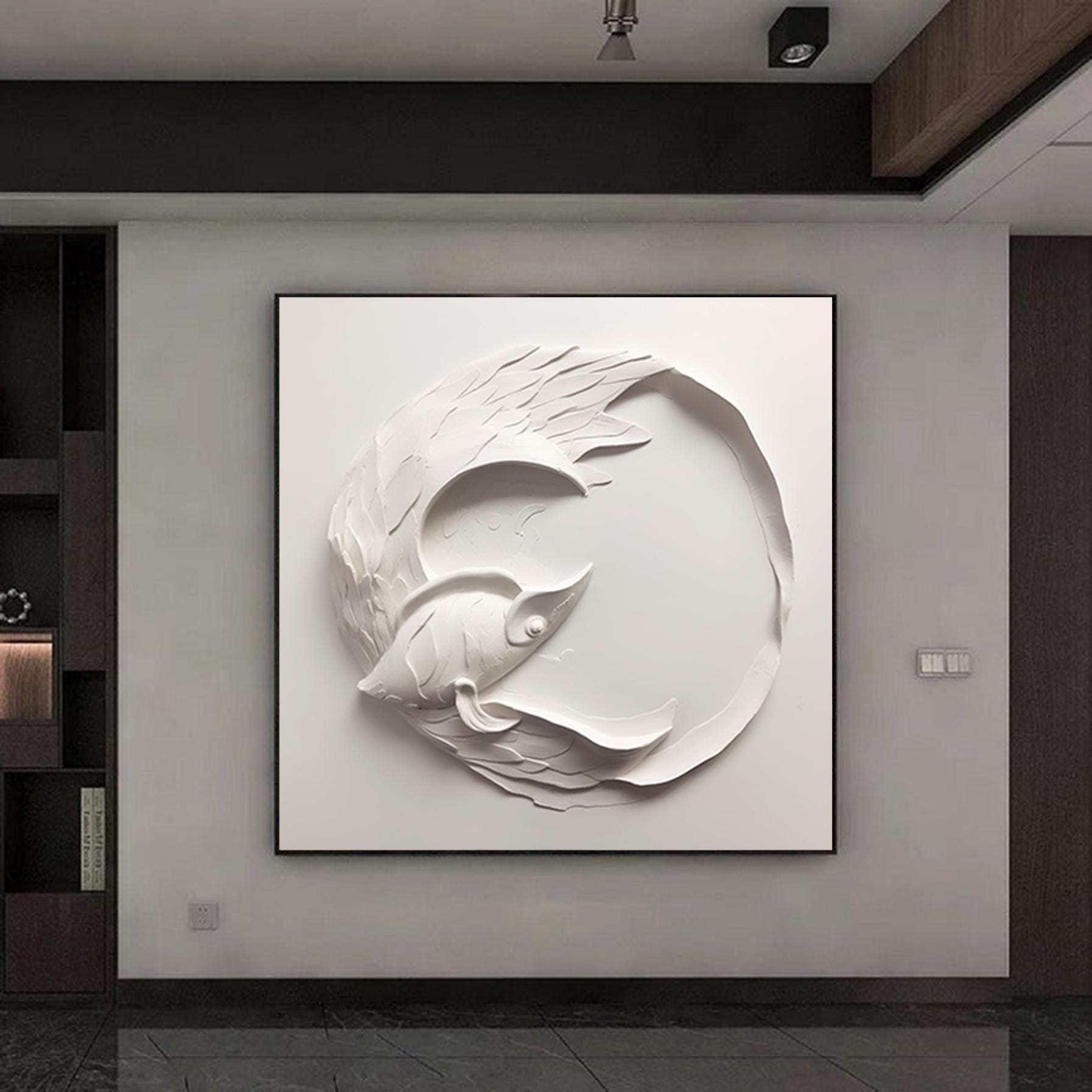 Abstract Fish Scale  Painting White Textured Plaster Art Modern Canvas Art Abstract Art Textured Wall Art Texture Painting Minimalist Decor