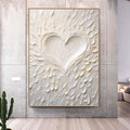 Romantic abstract painting,white love shape wall art,oversized textured original artwork,Extra Large 3D  Paintings,Modern canvas art