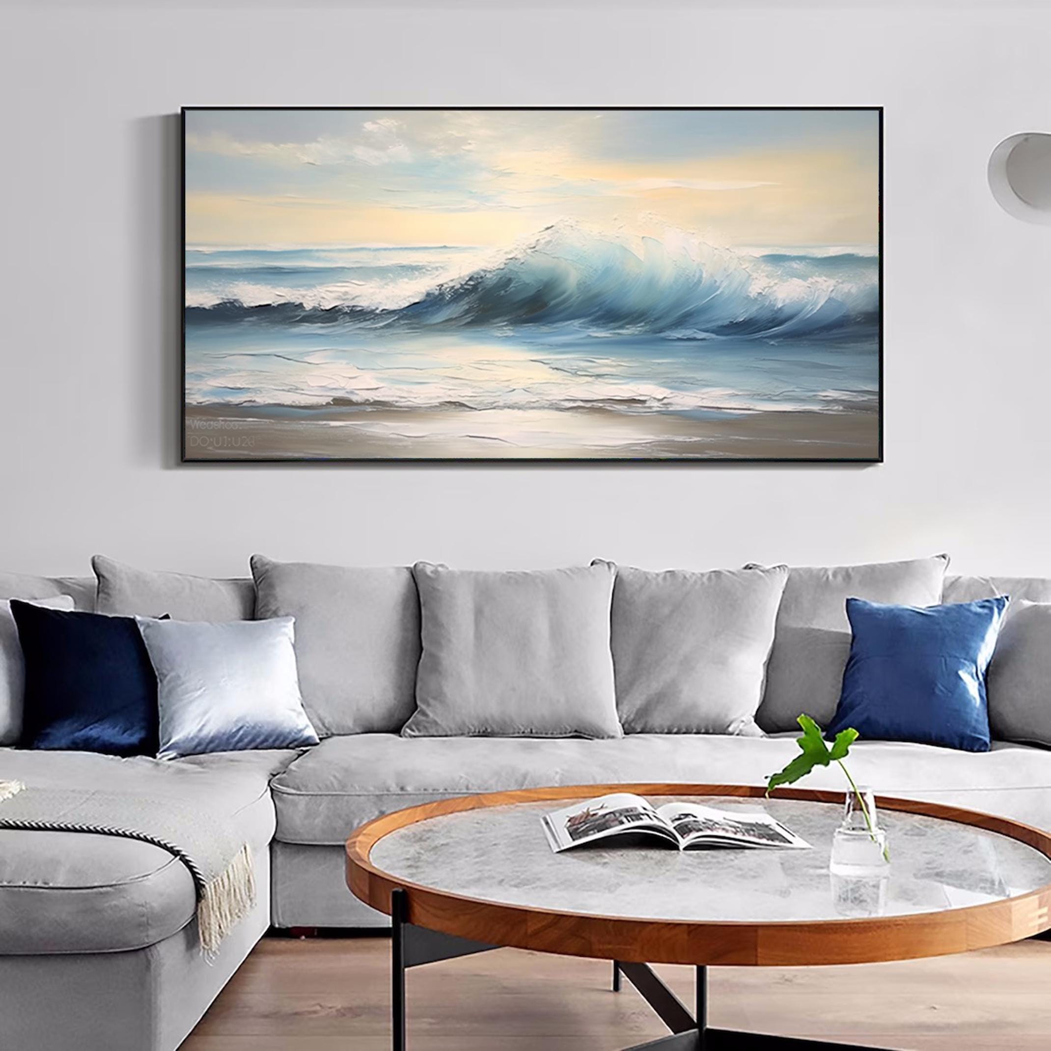 3D Beige Wave Oil Painting On Canvas Textured Abstract Ocean Wall Art Wabi Sabi Wall Art Plaster Art Modern Soft Neutral Coastal Wall Decor