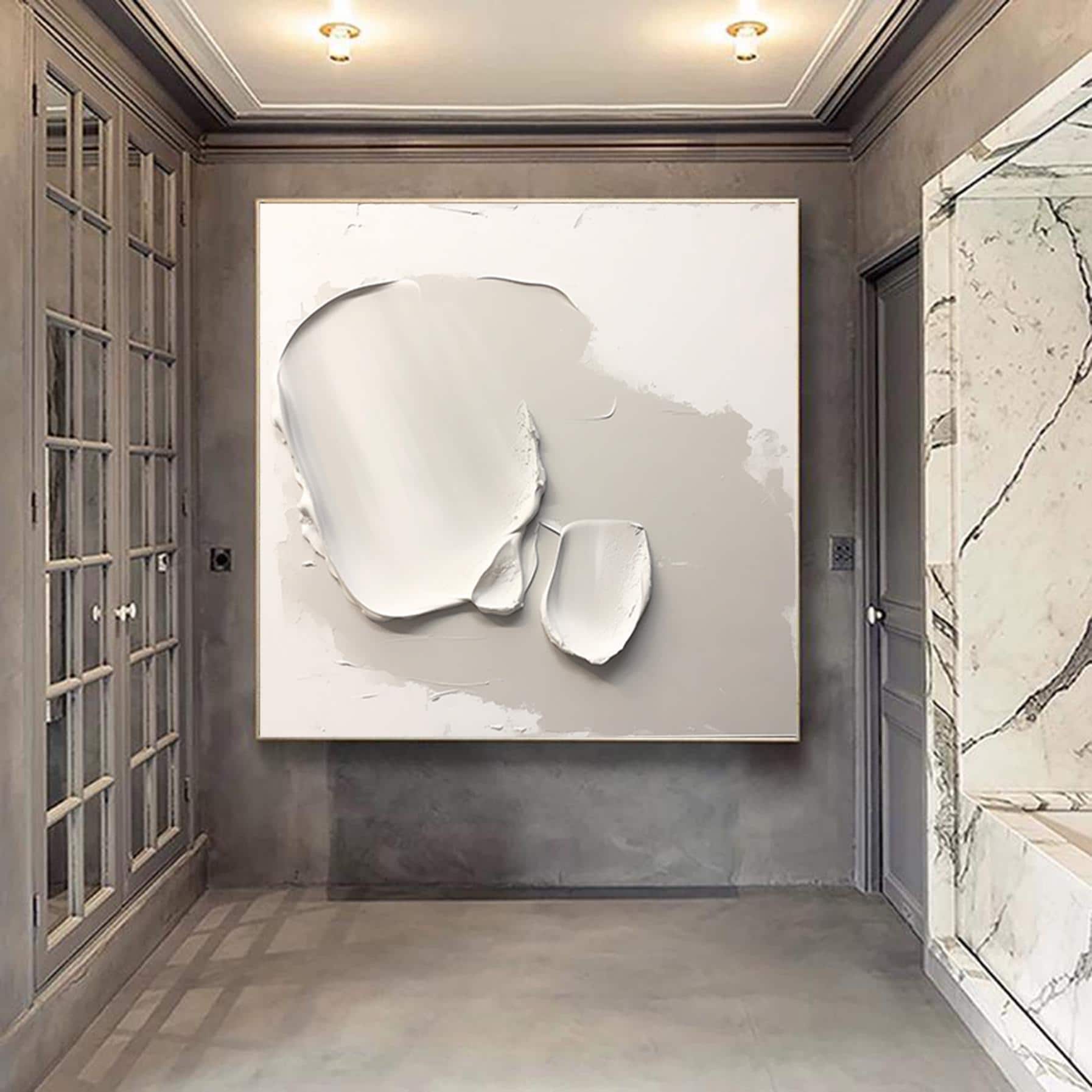 Ivory Texture Painting Gray White Plaster Art Modern Textured Canvas Art Abstract Art Textured Wall Art Texture Painting Minimalist Decor