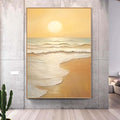 Extra Large Wabi-Sabi Seawaves Painting,Large Beige Sunset on Ocean Textured Painting,Oversized Minimalist Abstract Wall Art for Home