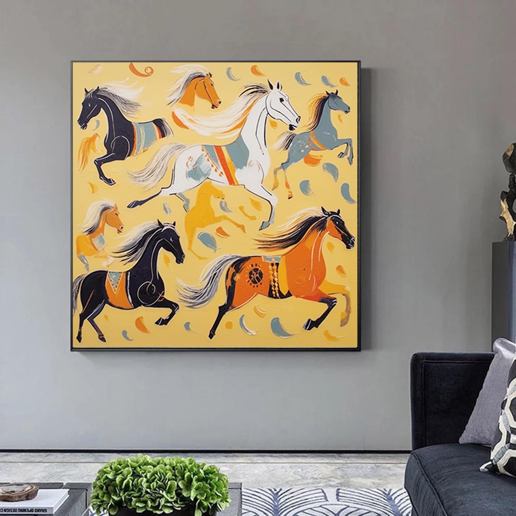 Abstract original horses artwork,decorative painting on canvas,extra large wall art,oversized textured painting,animal art,large canvas art