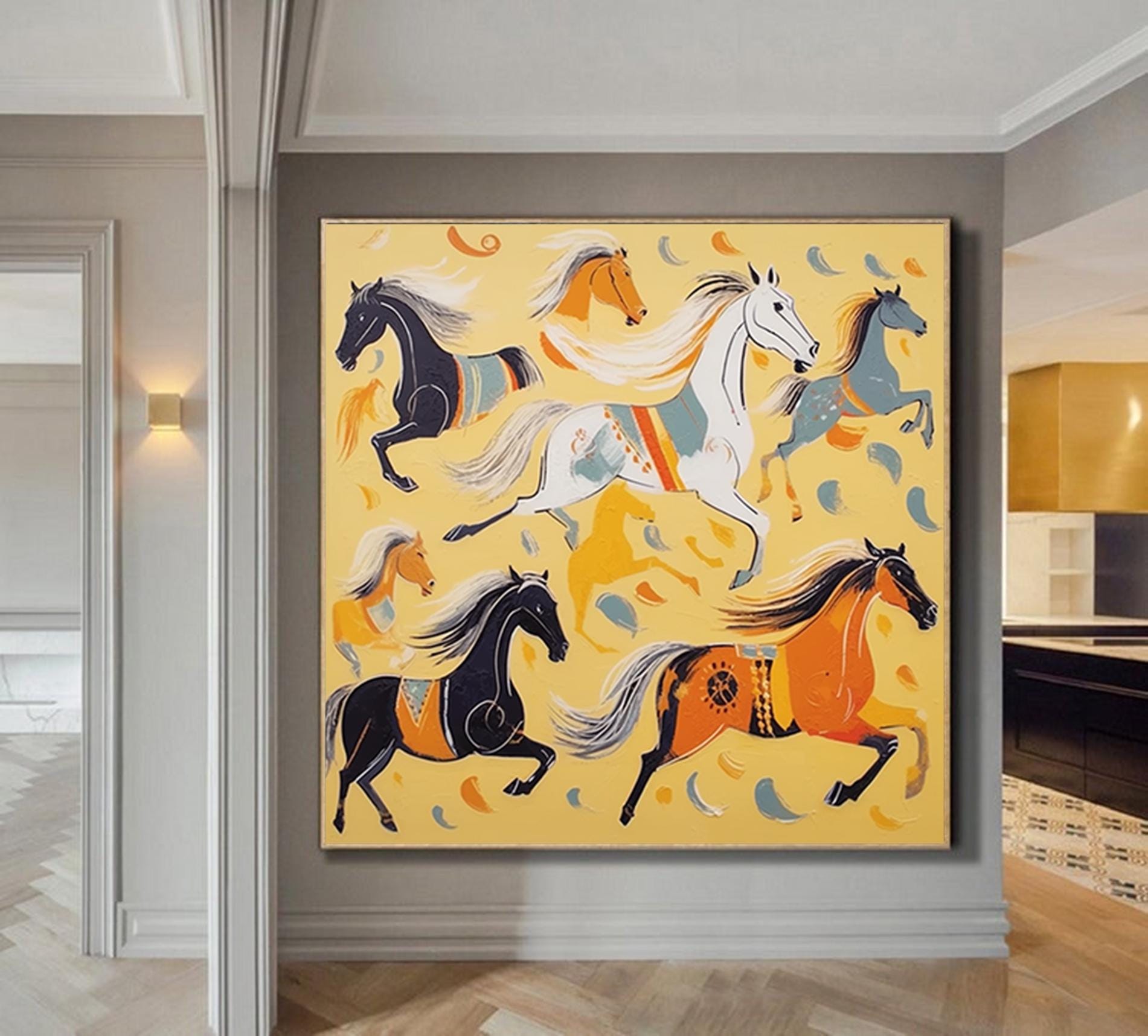Abstract original horses artwork,decorative painting on canvas,extra large wall art,oversized textured painting,animal art,large canvas art