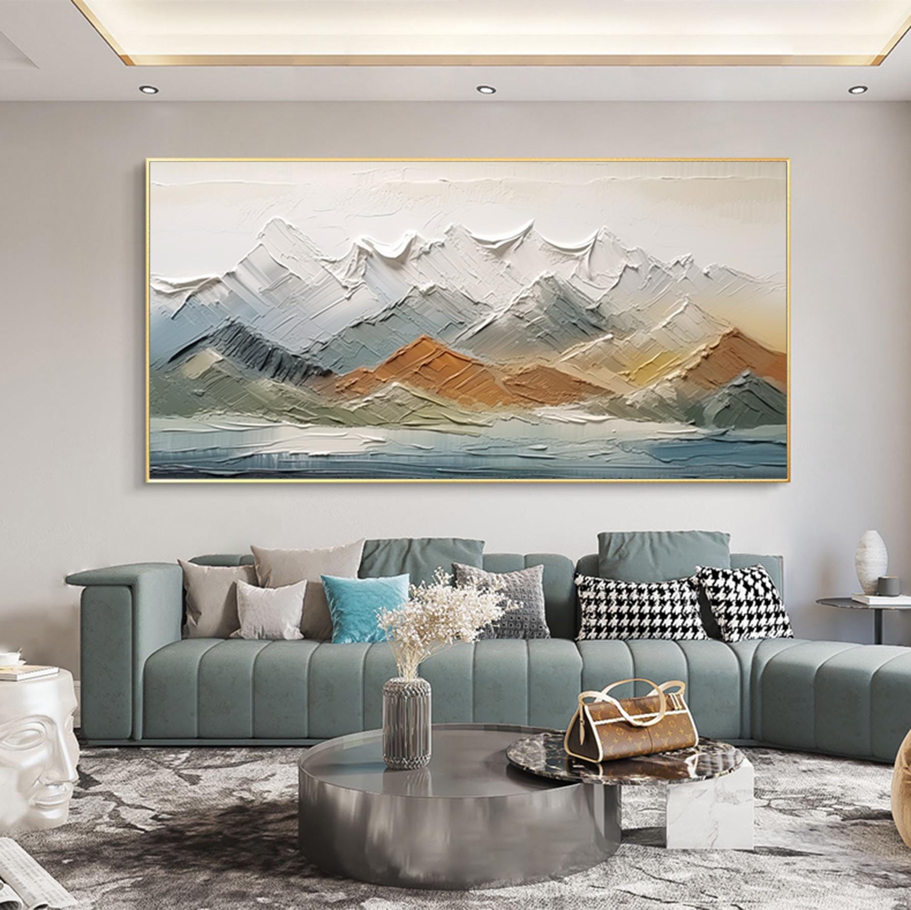 Palette Knife Landscape Abstract Wall Art Large Impasto Mountain Painting Bed Room Artwork Textured Canvas Art Acrylic Painting