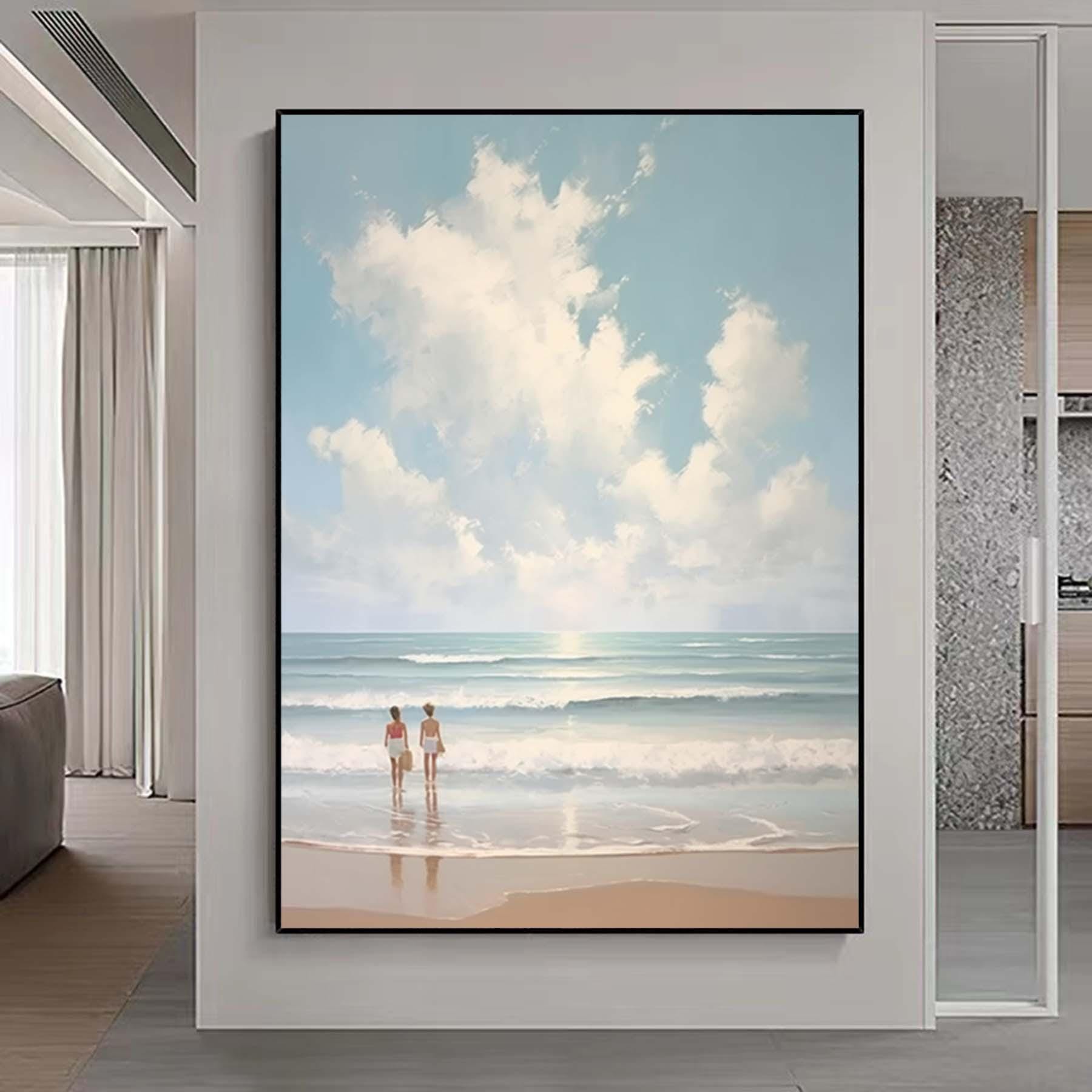 Extra Large Summer Vacation Seawaves Painting,Large Ocean SeascapeTextured Painting,Oversized Textured Minimalist Abstract Wall Art for Home