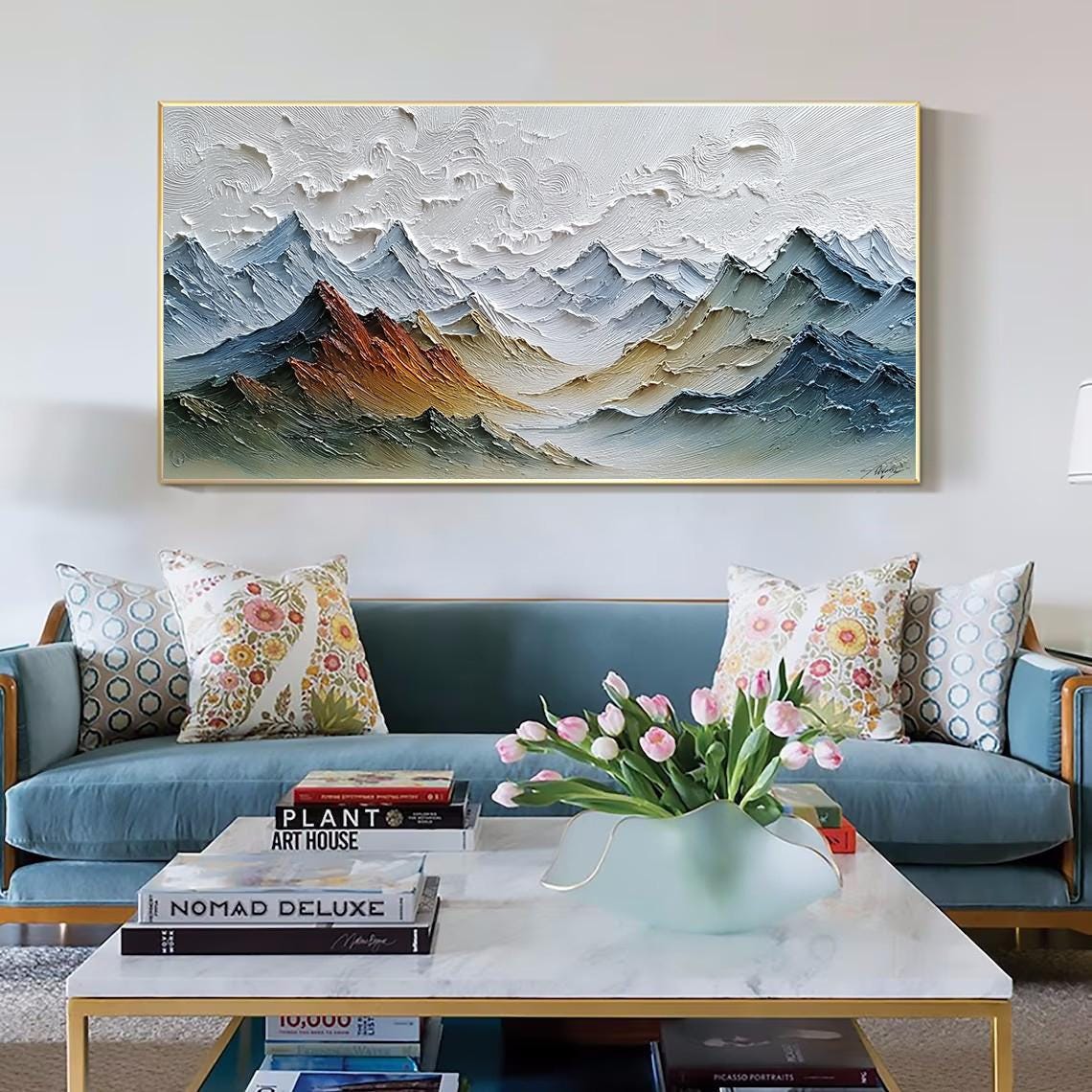 Abstract Palette Knife Landscape oversized Wall Art Large Impasto Mountains Painting Bed Room Artwork Textured Canvas Art Acrylic Painting