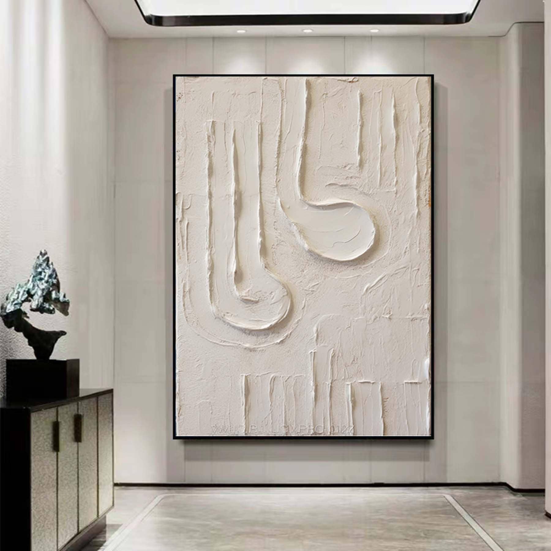 Oversized White Textured Painting,Minimalist Modern Abstract Painting, Palette Knife Wall Art,Living Room Wall Abstract Art White Canvas Art