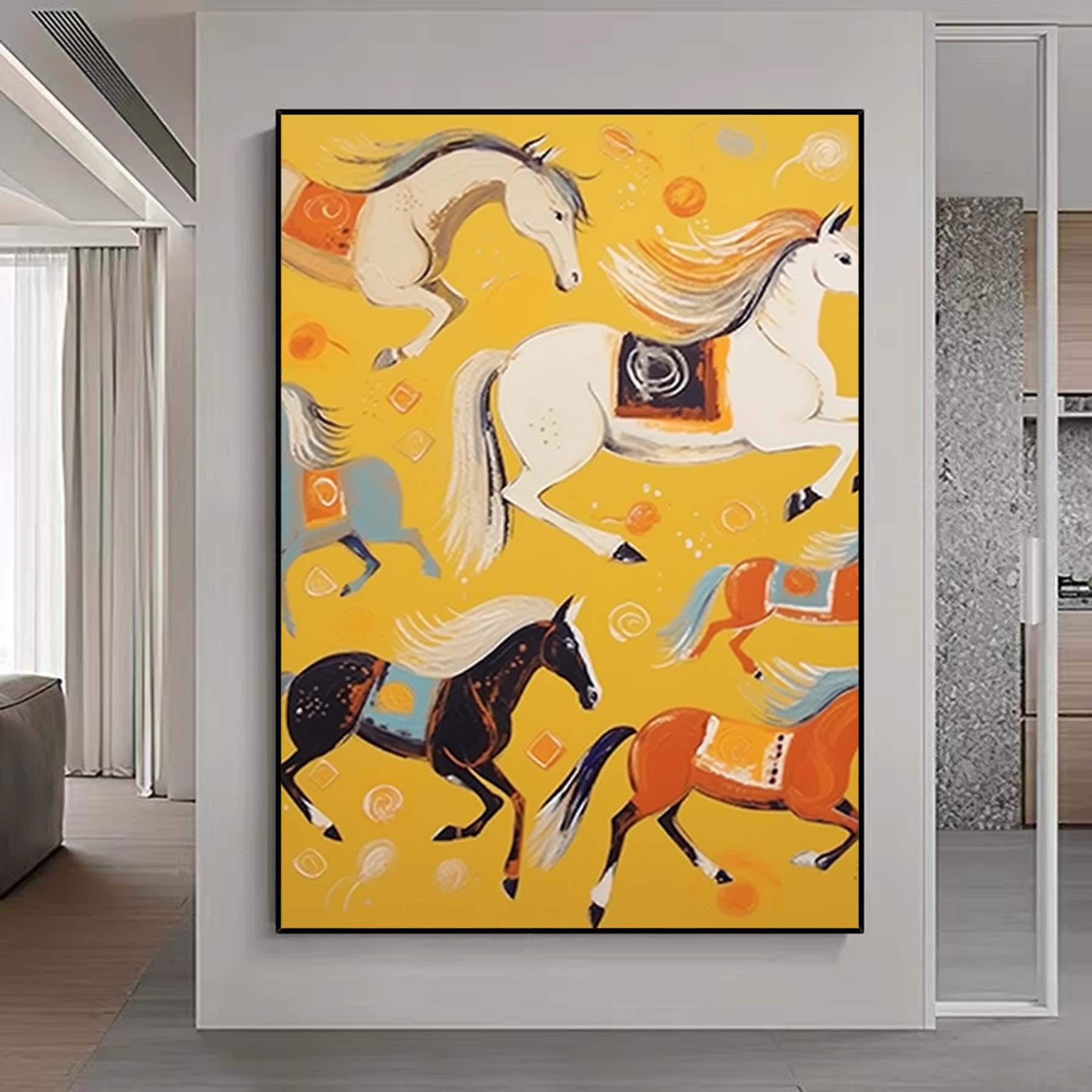 Abstract original horses artwork,decorative painting on canvas,extra large wall art,oversized textured painting,animal art,large canvas art
