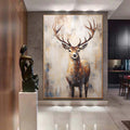 Large Deer Abstract  Painting,Gray Beige Textured Animal Painting,Modern Oversized Animal Wall Art,Living Room Wall Abstract Art Canvas Art
