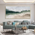 Sage Green Beige Minimalist Beach Painting Large 3D Textured Wall Art Ocean Wave Painting on Canvas Wabi-Sabi Wall Art Living Room Wall Art