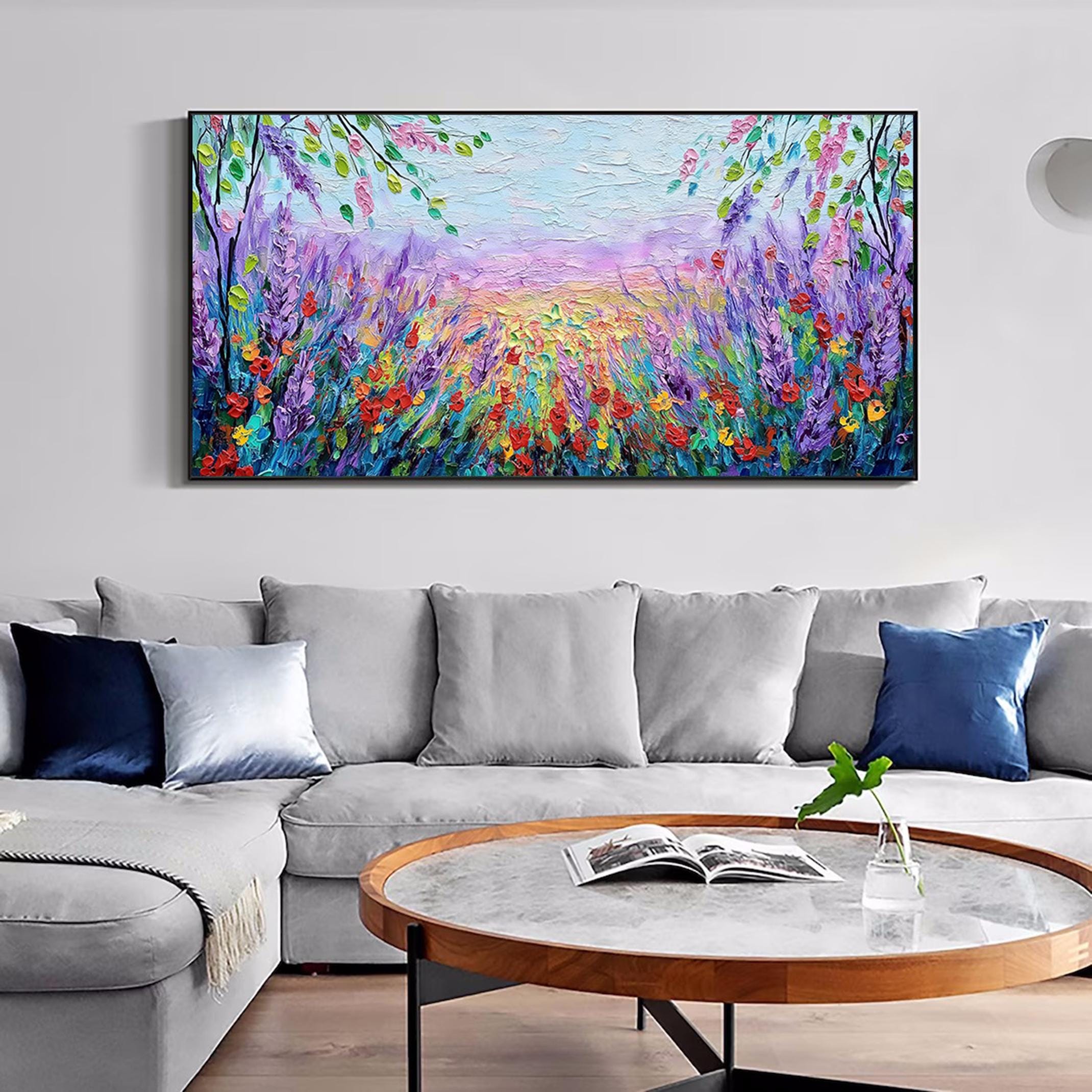 Palette Knife flowers wall art,Floral Land Painting,Large Colorful  Textured Paintings,Modern Decorative Paintings,Boho Decor Abstract