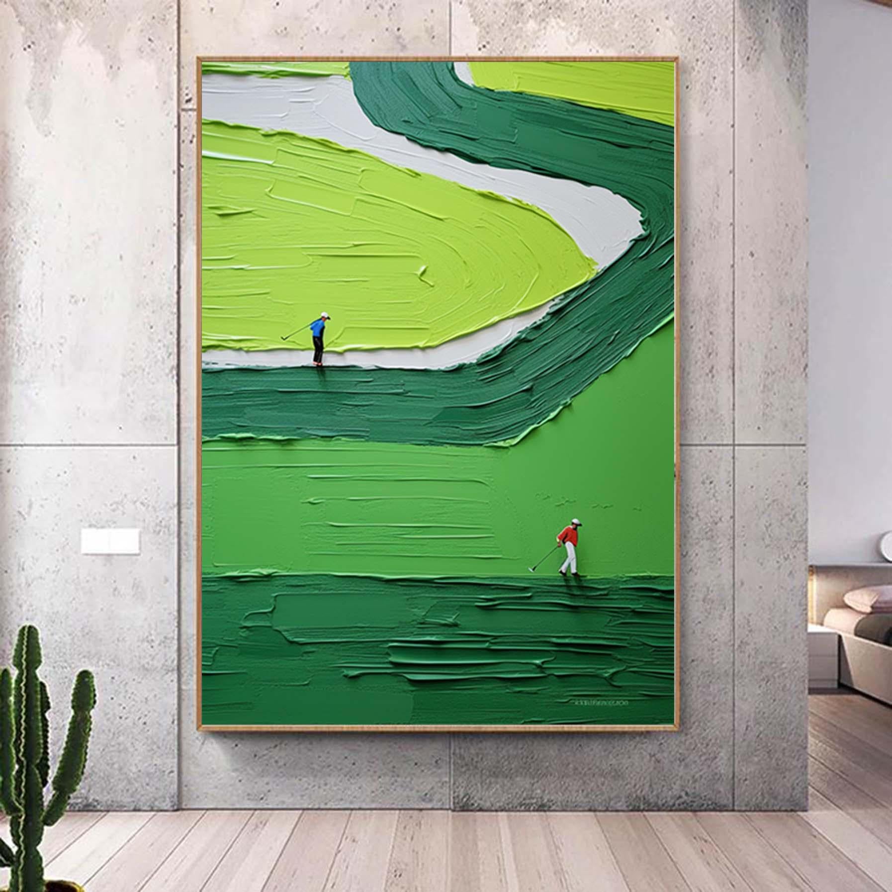 Oversized Golf Abstract Painting Textured Green Sport Wall Art Living Room Canvas Art Modern Acrylic Artwork Hand painted Gift Painting