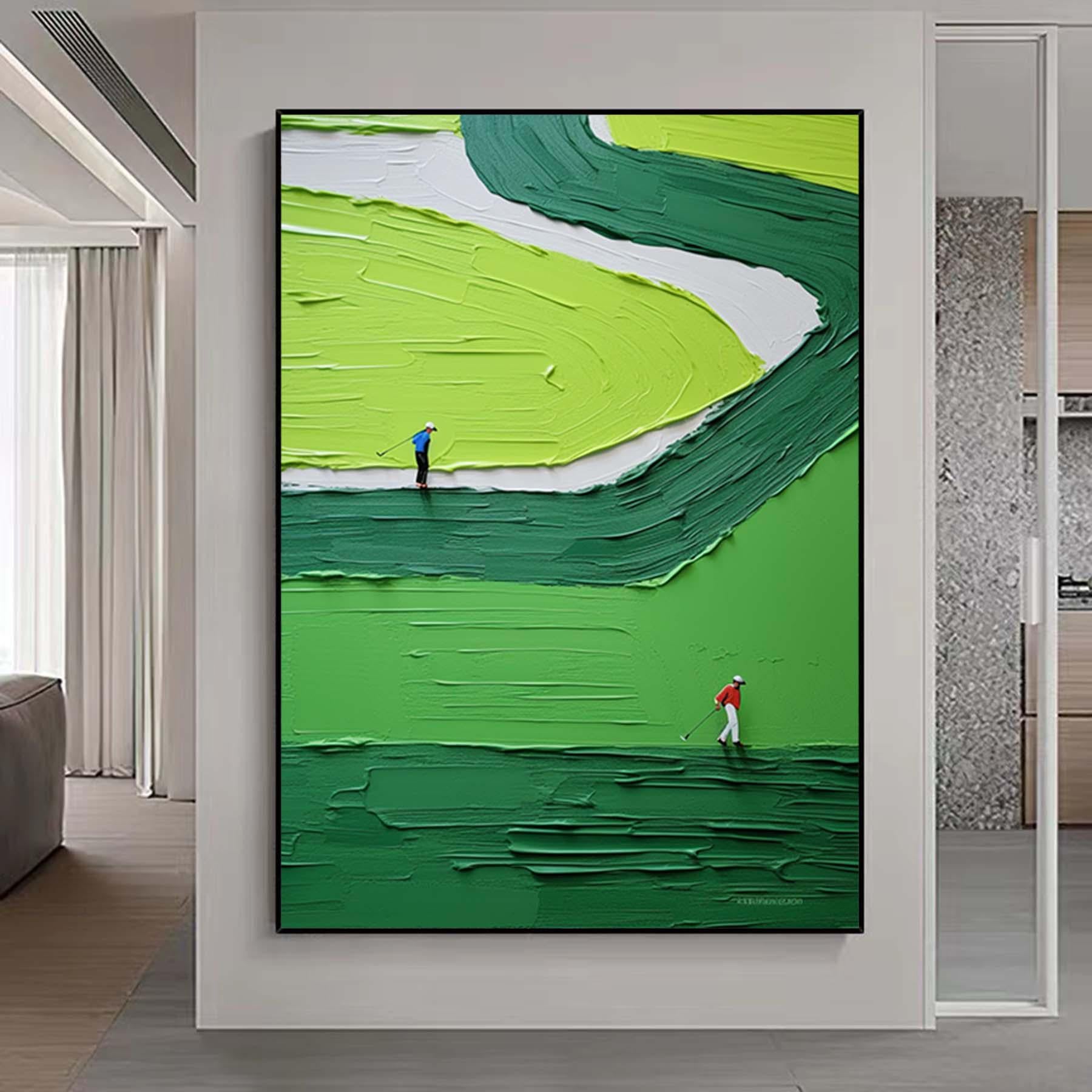 Oversized Golf Abstract Painting Textured Green Sport Wall Art Living Room Canvas Art Modern Acrylic Artwork Hand painted Gift Painting