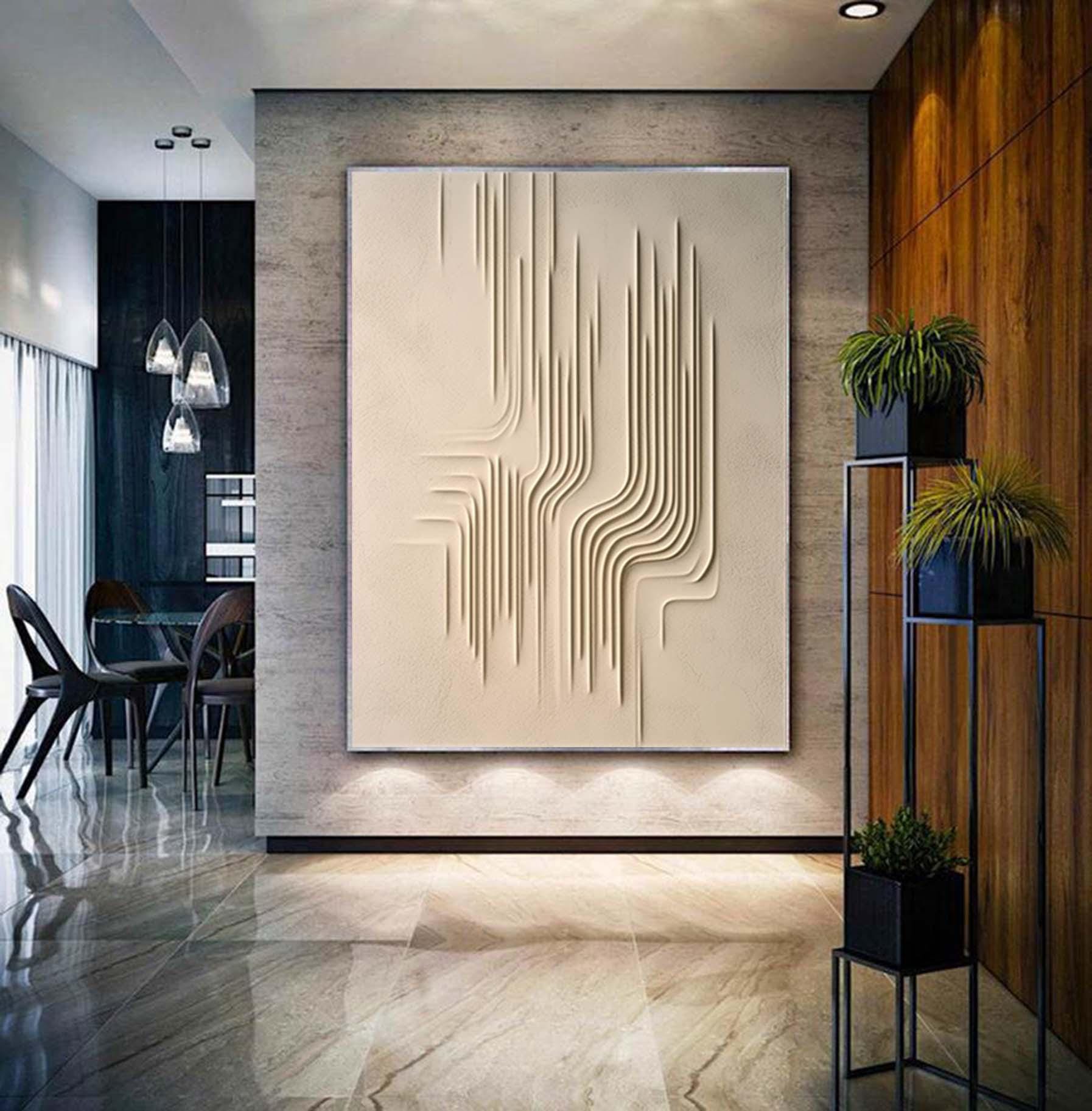Oversized Beige 3D Plaster Painting Modern Textured Wall Art Beige Gray Minimalist CanvasArt  Minimalist Painting Living Room Decorative Art