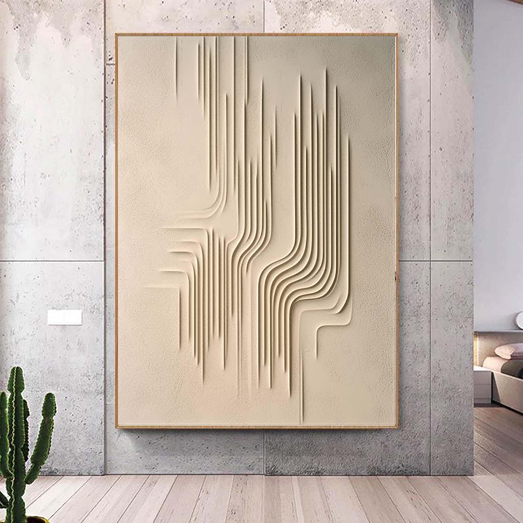 Oversized Beige 3D Plaster Painting Modern Textured Wall Art Beige Gray Minimalist CanvasArt  Minimalist Painting Living Room Decorative Art