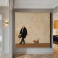 Abstract Old Man With Dog Painting Brown Wabi-Sabi minimalist Wall Art Oversized Textured Hand-Painted Canvas Neutral Minimalist Wall Art