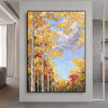 Extra large autumn wall art,palette knife painting,forrest painting,impressionism landscape,birch trees wall art,modern abstract art