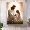 Large Jesus and Girl Praying Painting,Abstract Textured Christian Art, Jesus with Girl Wall Art, Bible Verse Wall Art,Religious Painting