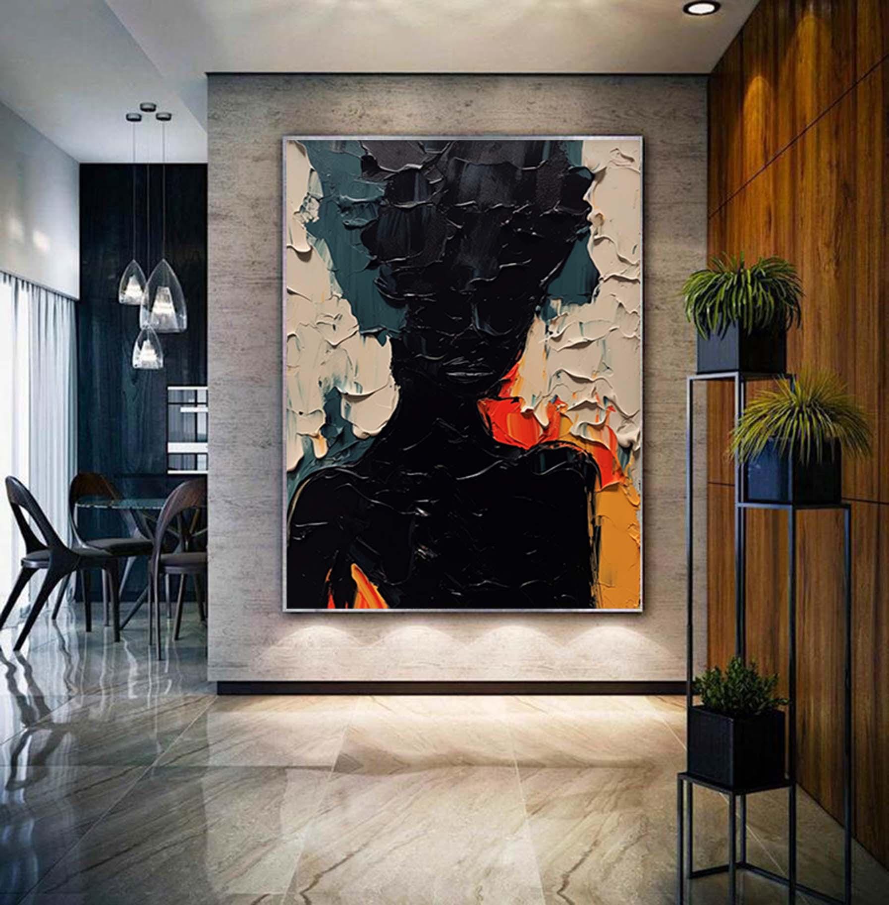 Large Black Faceless Woman Portrait Painting - Abstract Figurative Canvas Art