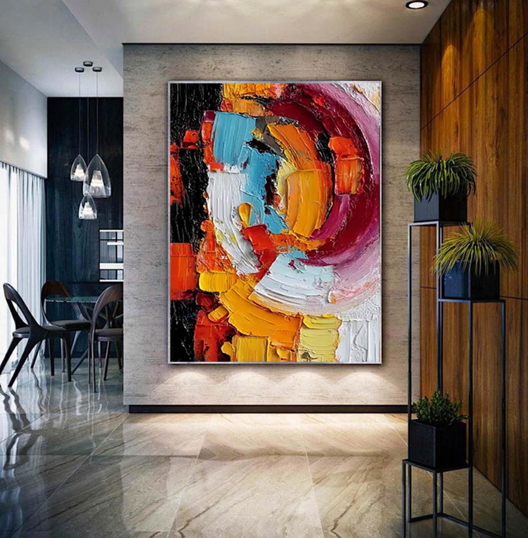 Palette Knife Abstract Painting, Colorful Acrylic Art on Canvas
