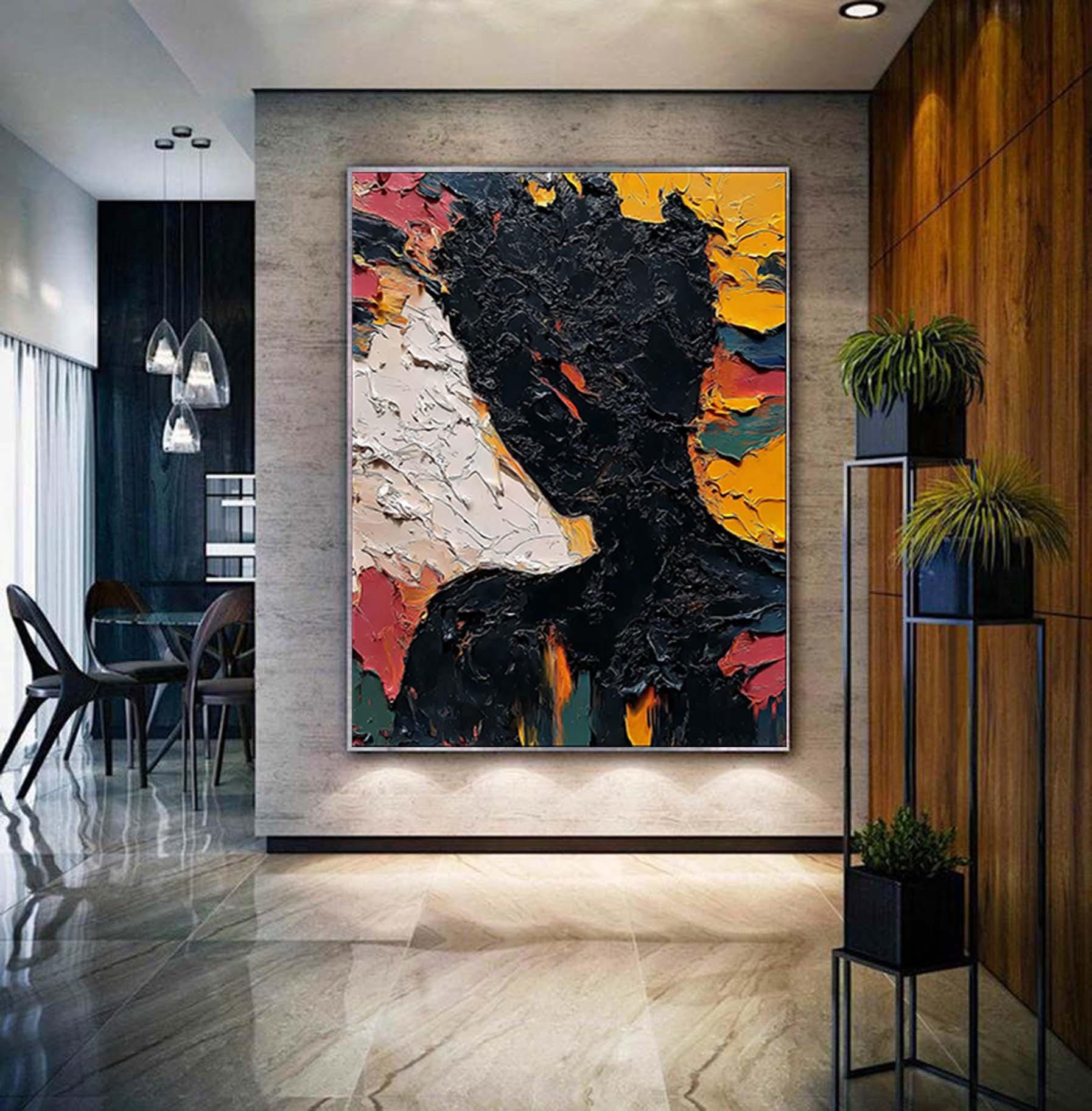 Black Faceless Portrait Painting, Original Abstract Woman Wall Art
