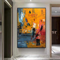 Large Yellow Abstract Painting, Textured Palette Knife Art