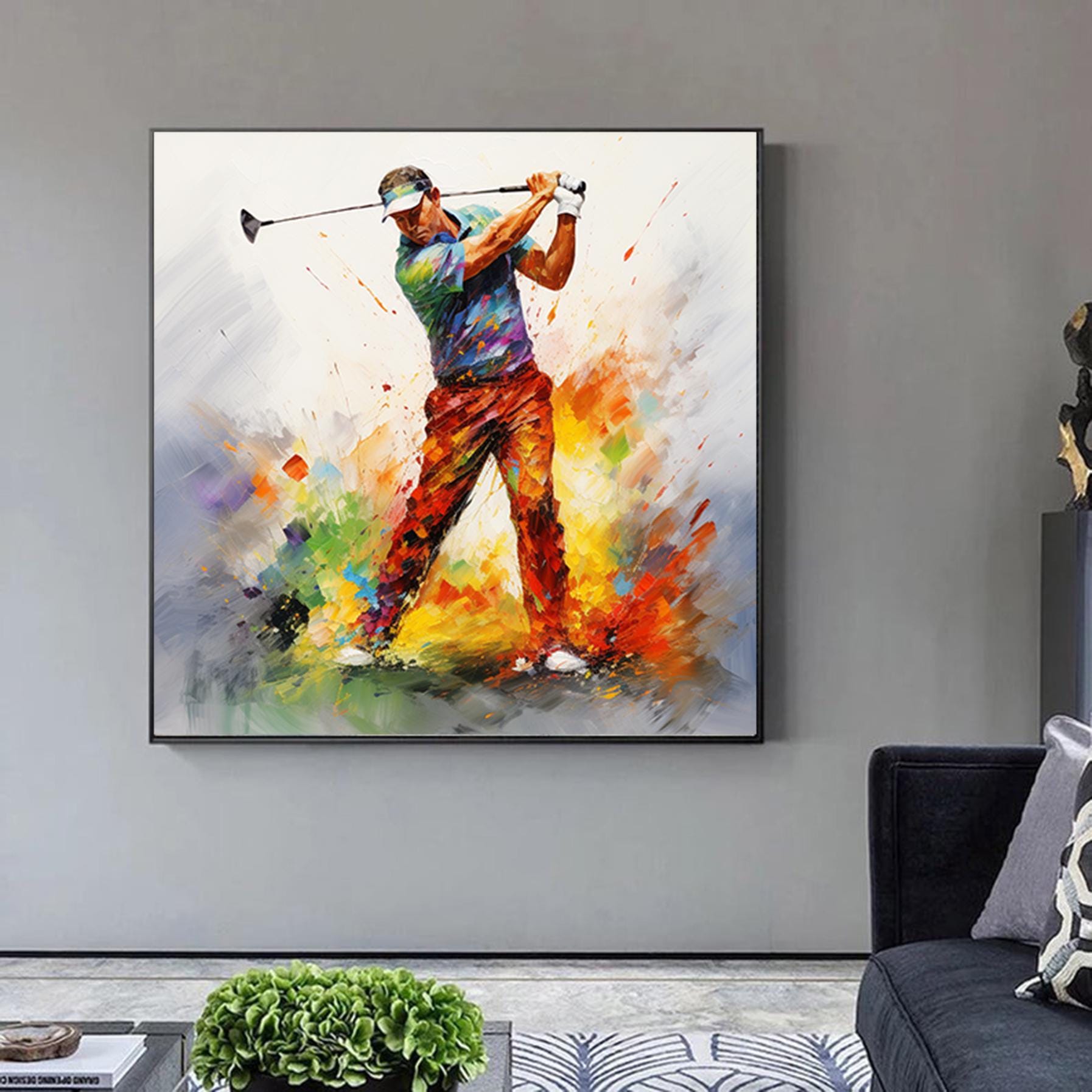 Oversized Large Golf Abstract Painting Textured Sport Wall Art Living Room Canvas Art Modern Acrylic Artwork Hand painted Gift Painting
