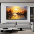 Large Sunrise Landscape Painting: Abstract Bridge, Nautical Canvas Art