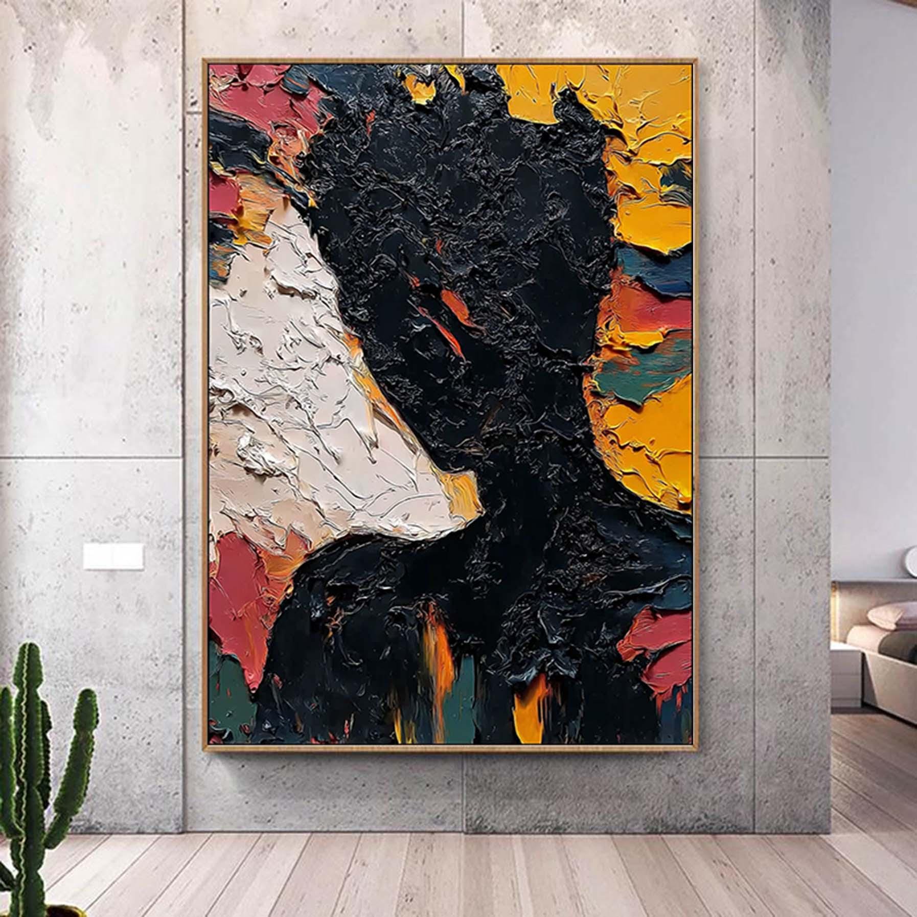 Black Faceless Portrait Painting, Original Abstract Woman Wall Art