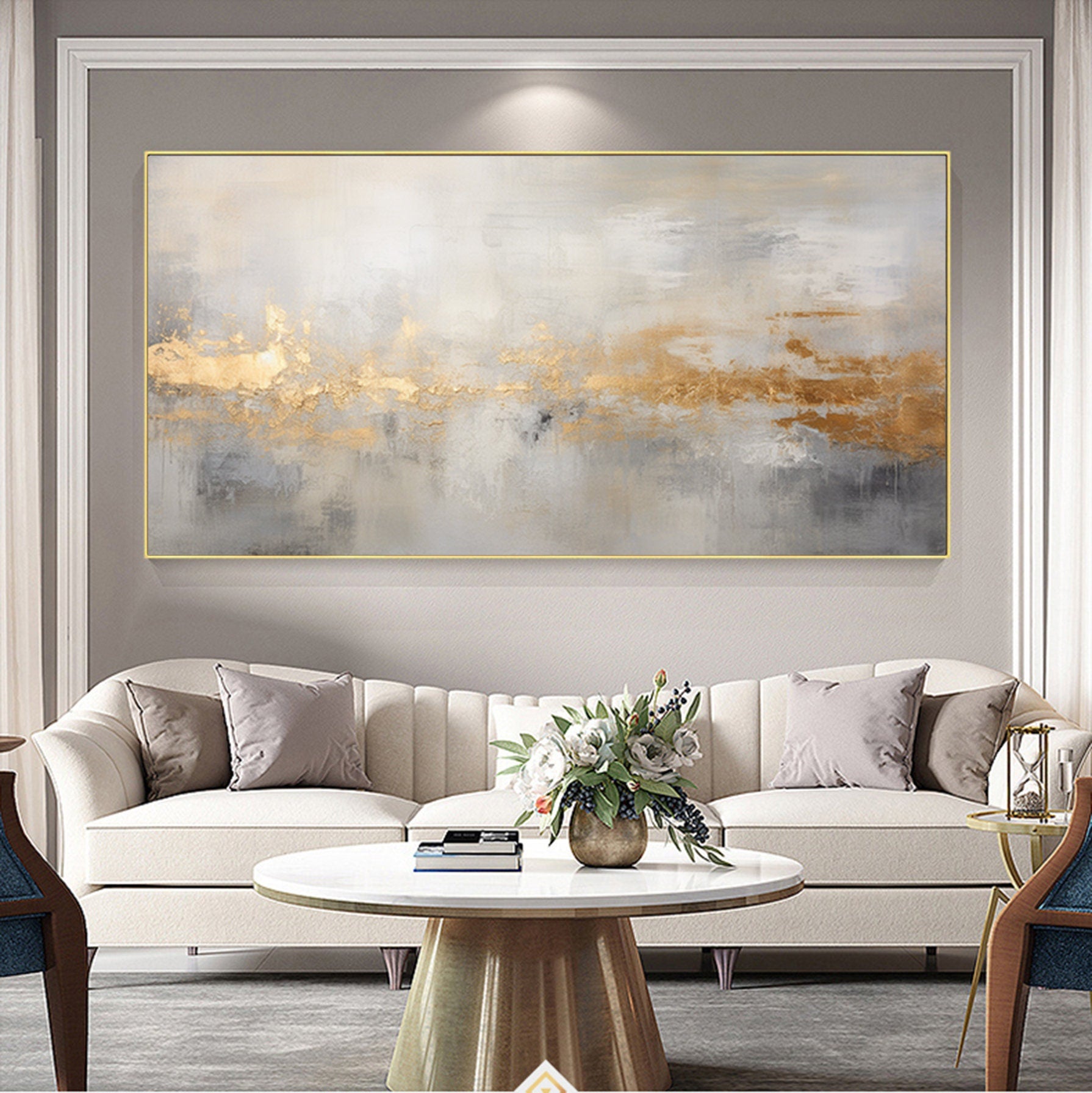 Abstract Gray Gold Oil Painting,Extra Large Wall Art,Large Textured Paintings, Abstract Acrylic Painting, Minimalist Wall Art for Home