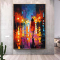 Abstract Girl Walks at Night Street Painting,Impressionism Textured Wall Art,Oversized Figurative Canvas Art,Large Living Room Artwork