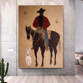 original western cowboy and horse oil painting Japandi western conwboy wall art horse wall art large brown textured wall art man painting