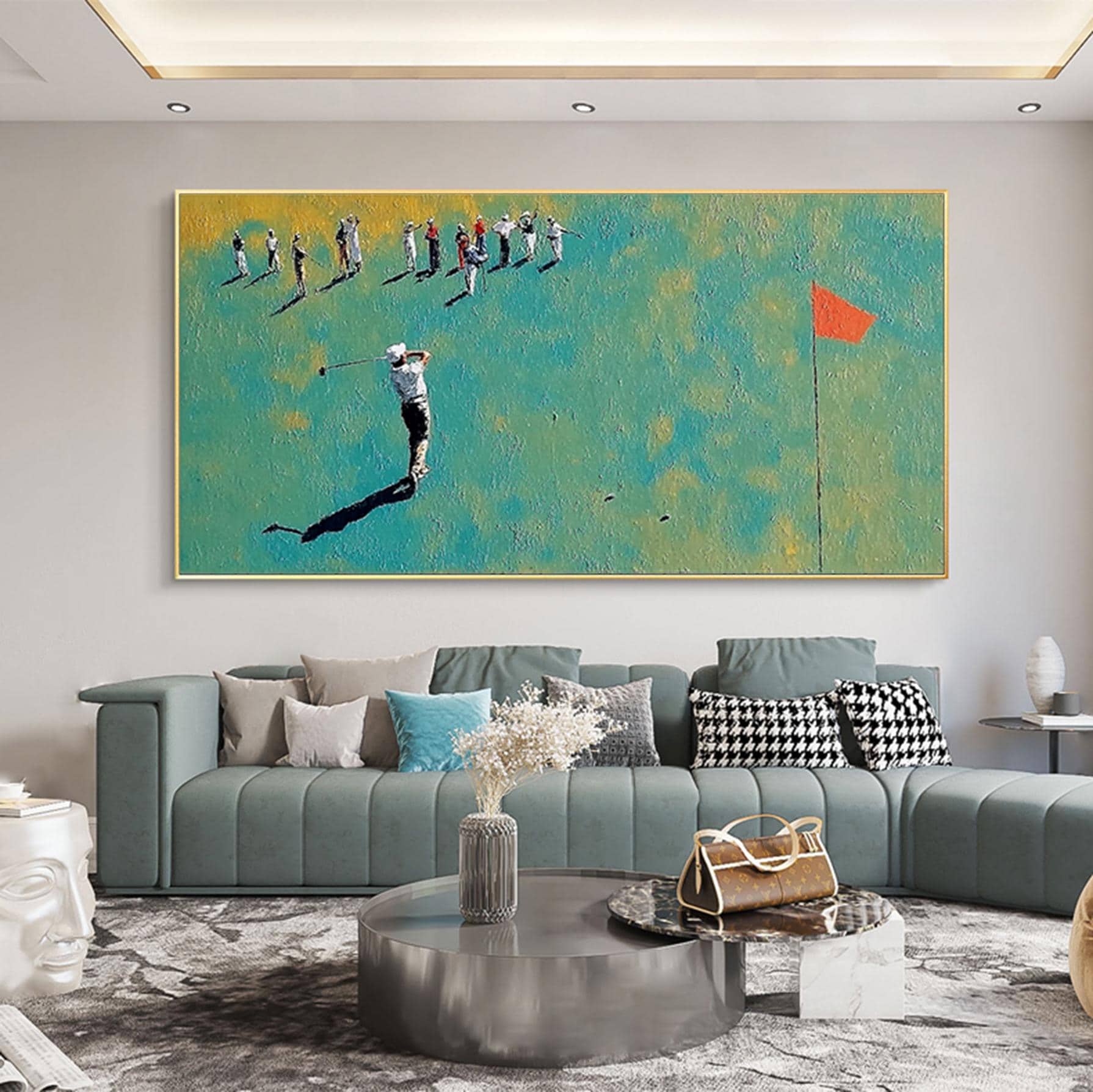 Abstract Golf Sports Painting,Original Golf Championship Painting On Canvas, Playing Golf Wall Decor, Large Wall Art, Living Room Decor