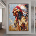 Impressionism Native American Warrior Wall Art,Abstract Figurative Painting,Textured Painting, Oversized Wall Art,Living Room Wall Decor Art