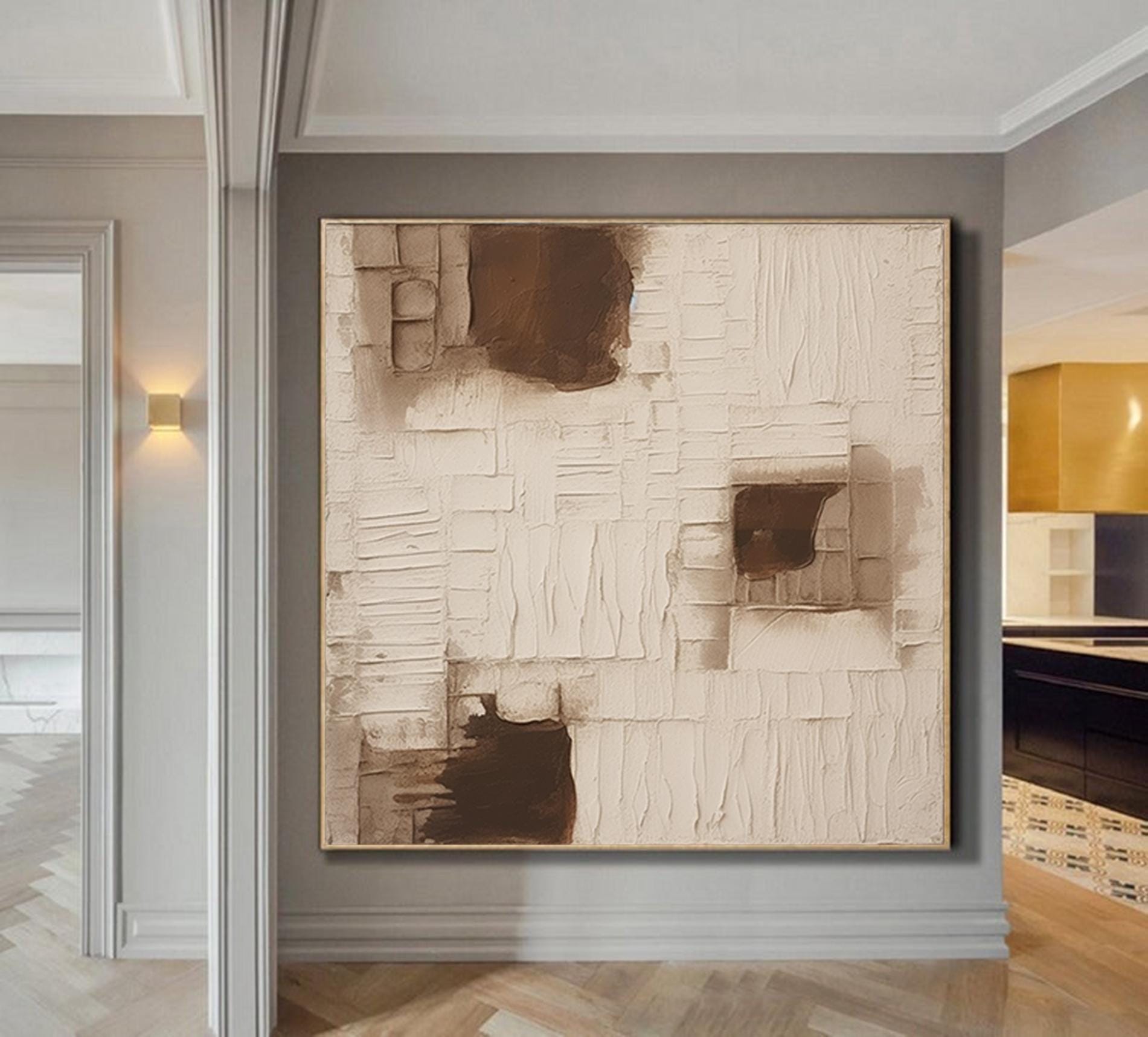 Large Minimalist Abstract  Painting,Beige Brown Textured Paintings,Square Painting,Modern Painting For Living Room, Abstract Canvas Art