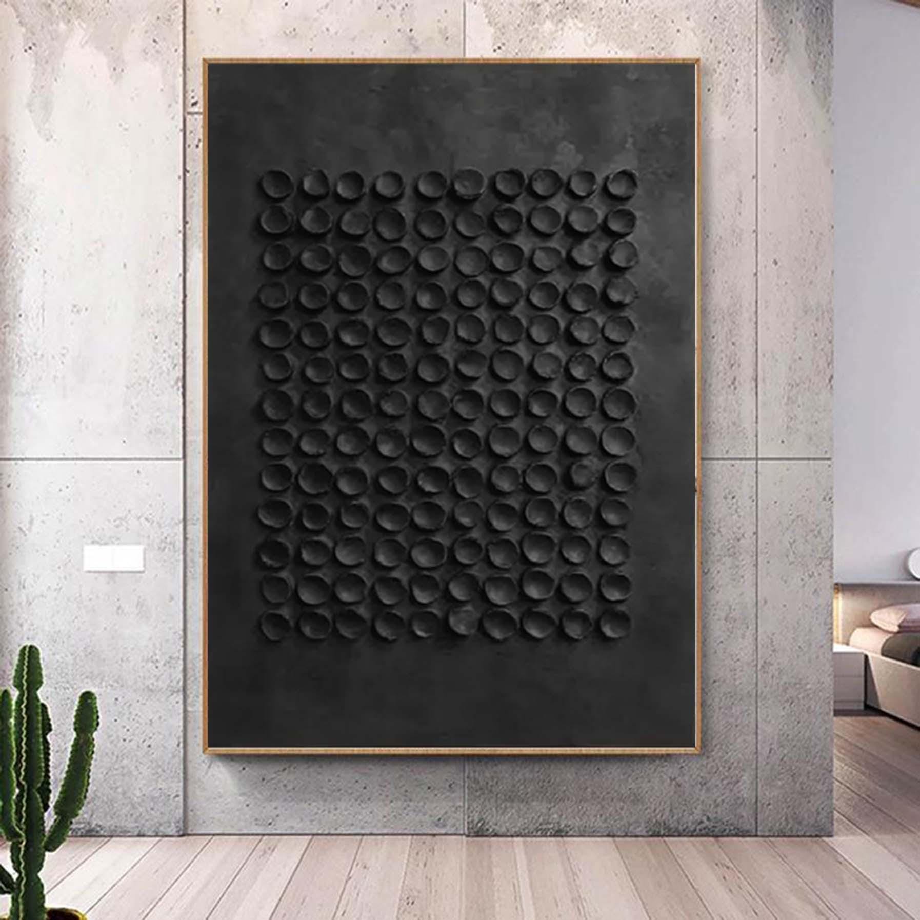 Original Hand Painted Black Textured Painting,Wabi Sabi Abstract Wall Art, 3DCanvas for Neutral Minimalist Decor,Living Room Wall Art