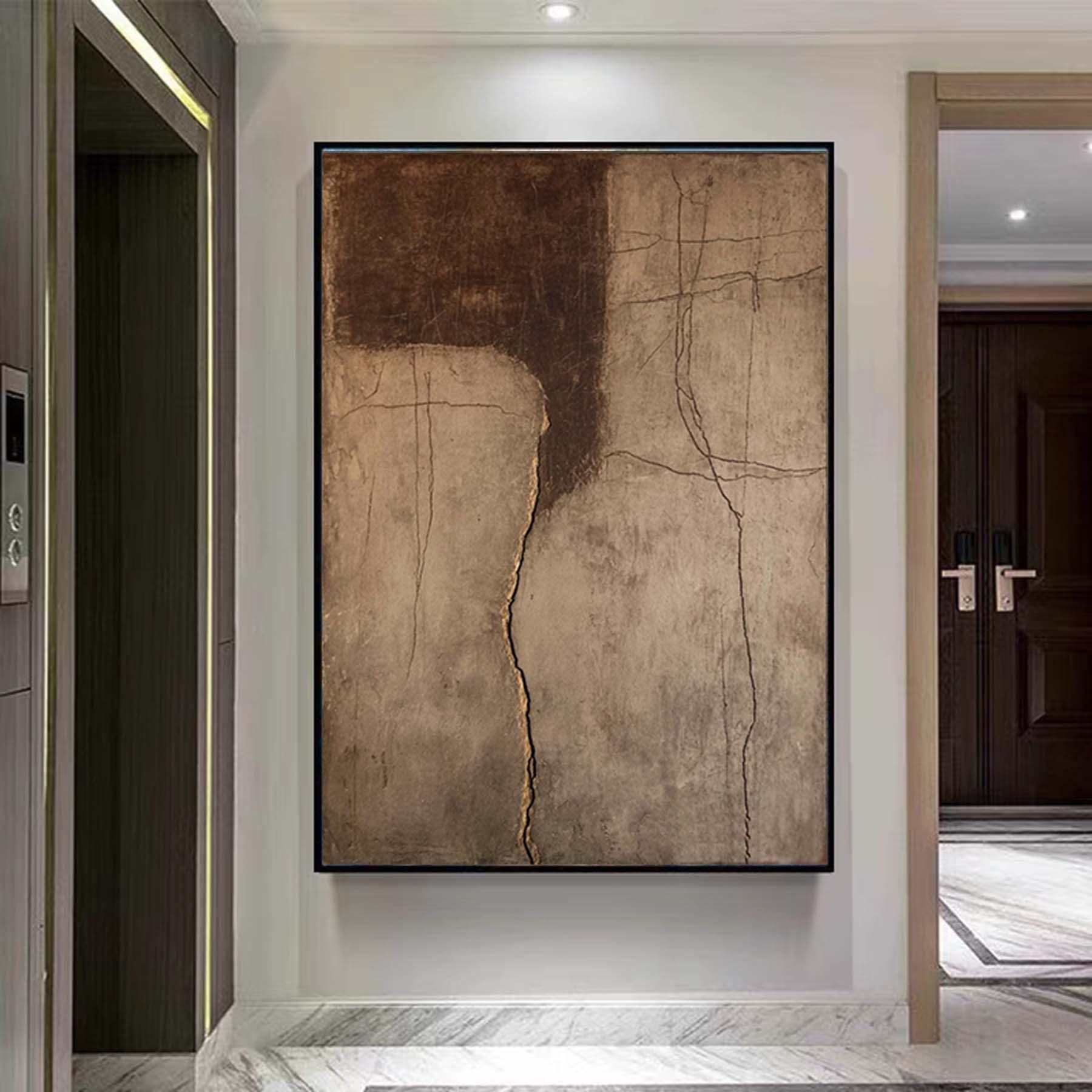 Super Large Brown Abstract Painting Beige Wabi Sabi Art on Canvas Brown Wabi Sabi Wall Art Brown Framed Canvas Art Minimalist Wall Decor