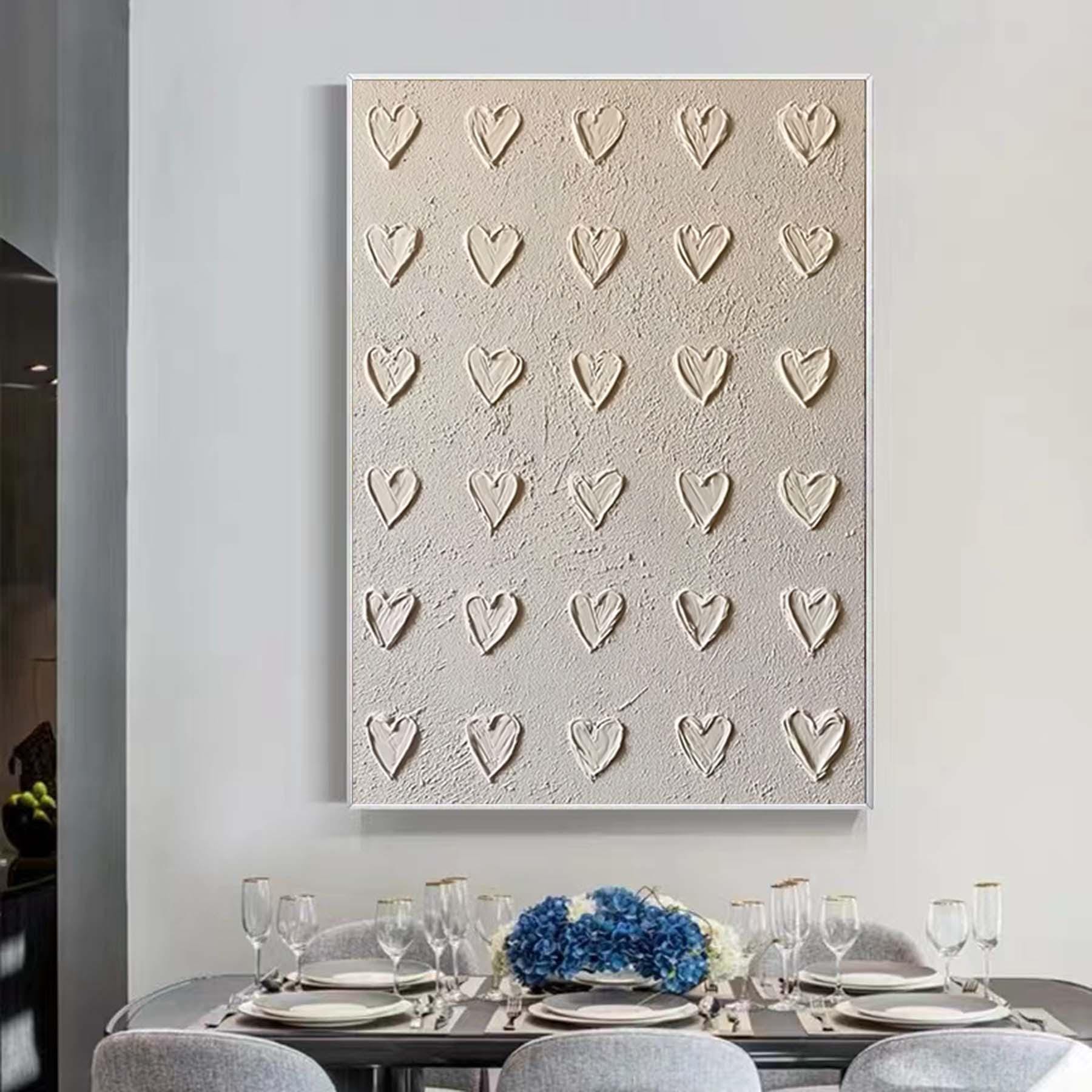 Love Heart Texture Painting 3D Plaster Texture Art Pure Beige Minimalist Wall Art Pure Beige Wall Decor Pure Beige Wabi-Sabi Texture Art