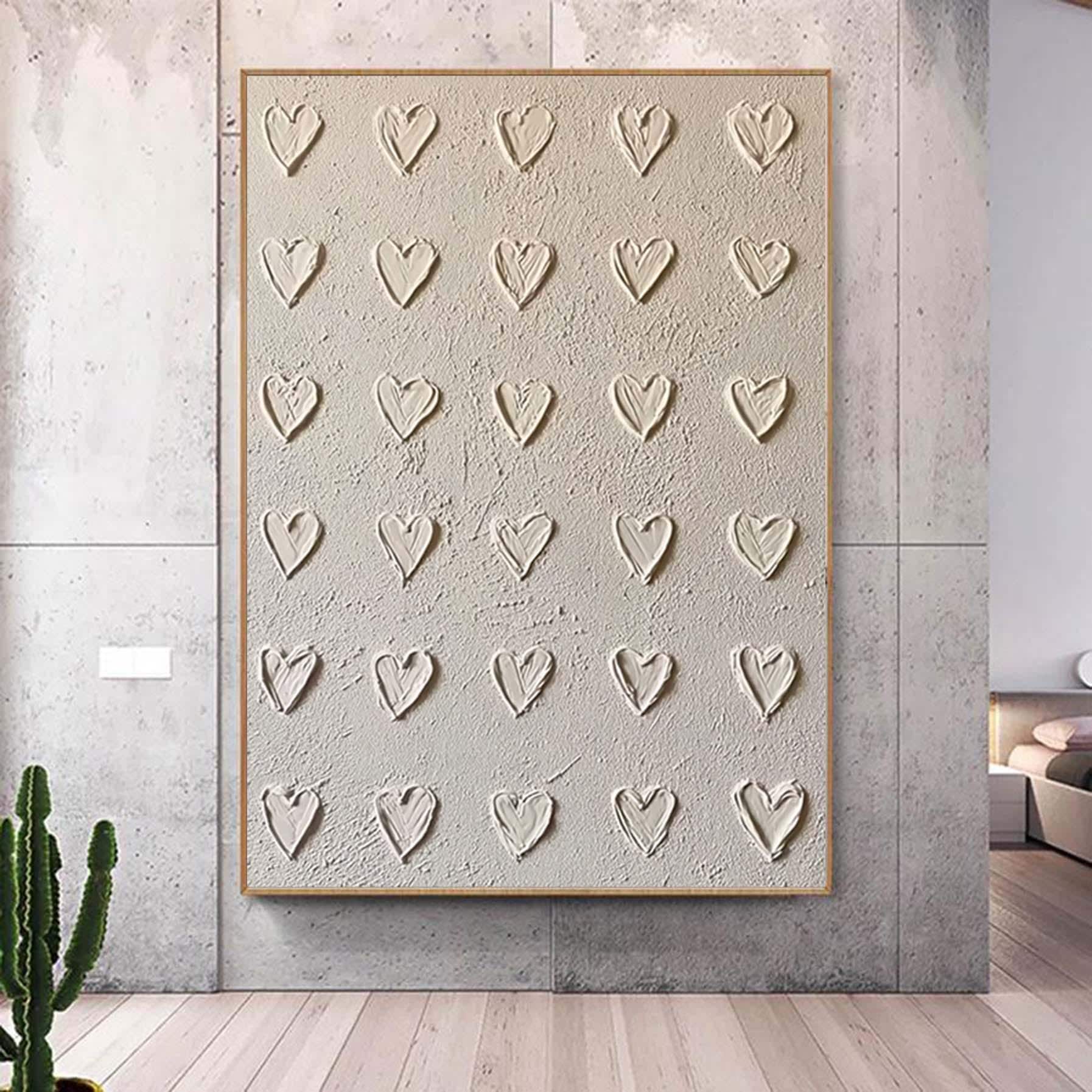 Love Heart Texture Painting 3D Plaster Texture Art Pure Beige Minimalist Wall Art Pure Beige Wall Decor Pure Beige Wabi-Sabi Texture Art