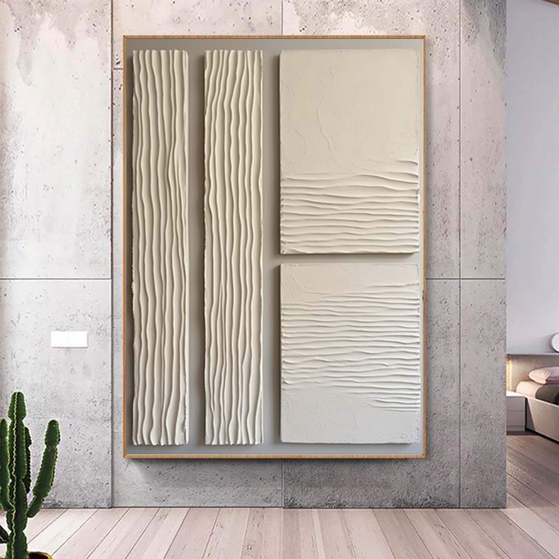 Original Hand Painted Beige Textured Painting,Wabi Sabi Abstract Wall Art, 3DCanvas for Neutral Minimalist Decor,Living Room Wall Art