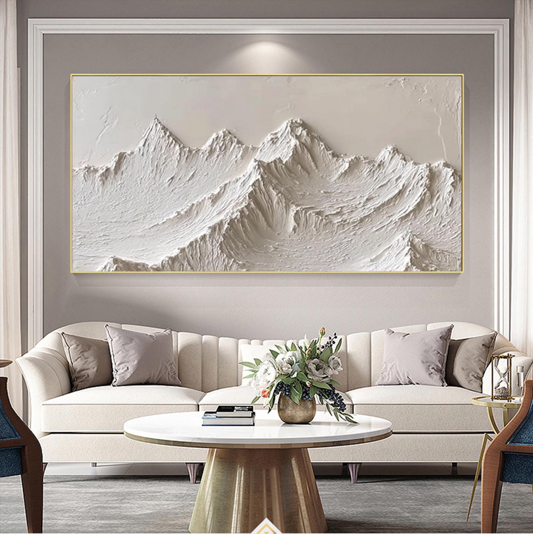 Pure White Abstract Landscape oversized Wall Art Large Impasto Mountains Painting Bed Room Artwork Textured Canvas Art Acrylic Painting