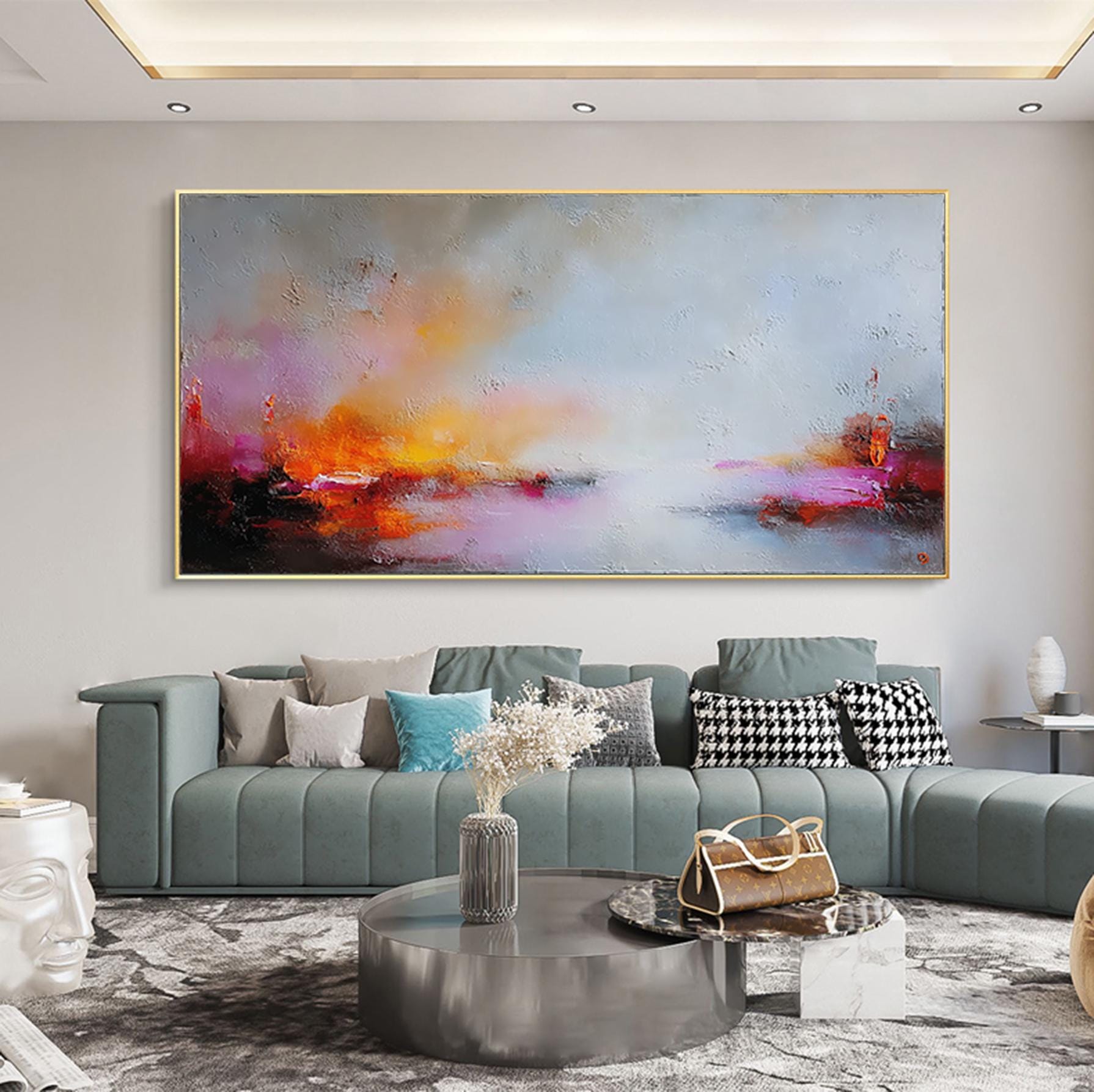 Hand Painted Texture Petal Knife Painting Mimimalist Colorful Abstract Canvas Wall Art Contemporary Home Decor Customized Sofa Artwork