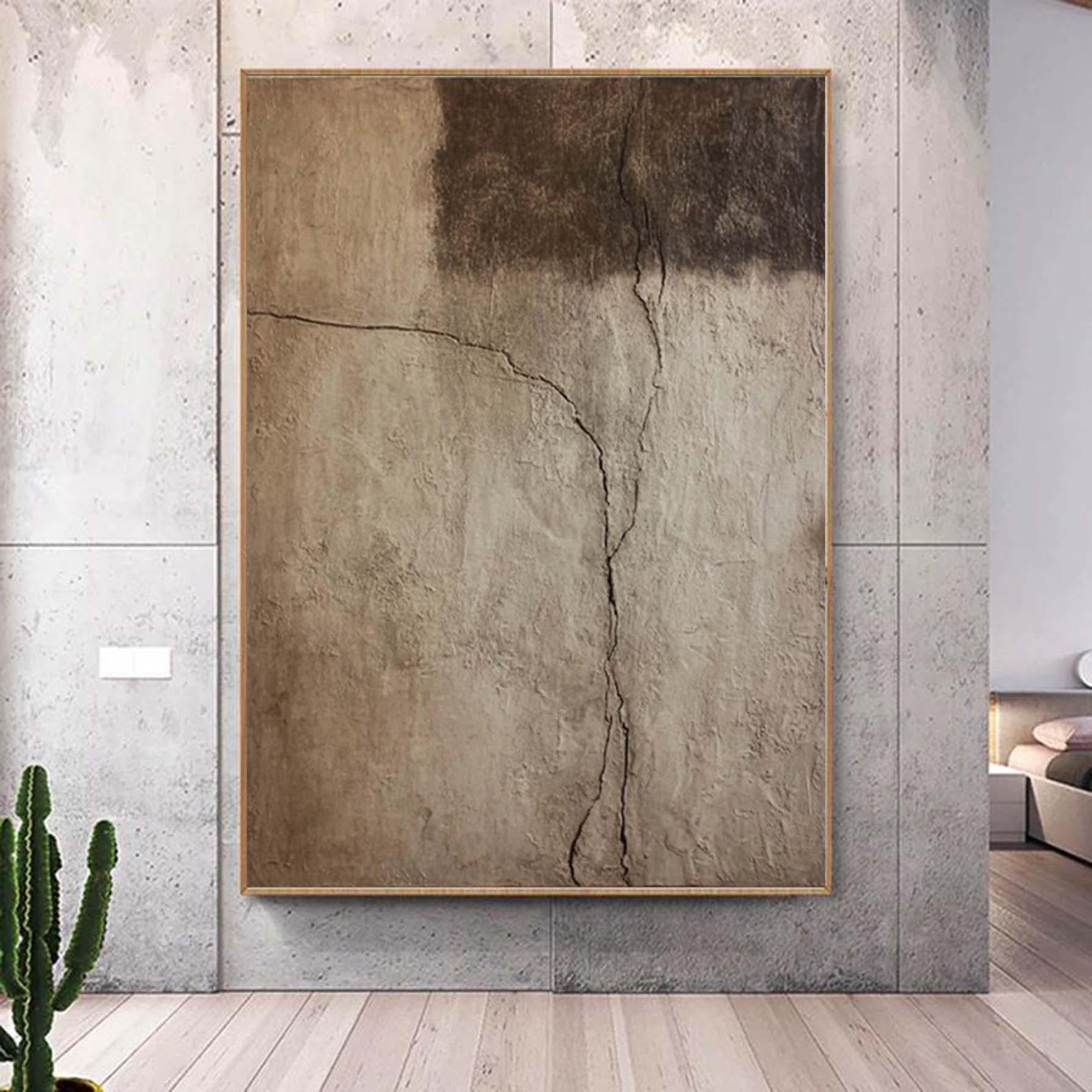 Super Large Brown Abstract Painting Beige Wabi Sabi Art on Canvas Brown Wabi Sabi Wall Art Brown Framed Canvas Art Minimalist Wall Decor