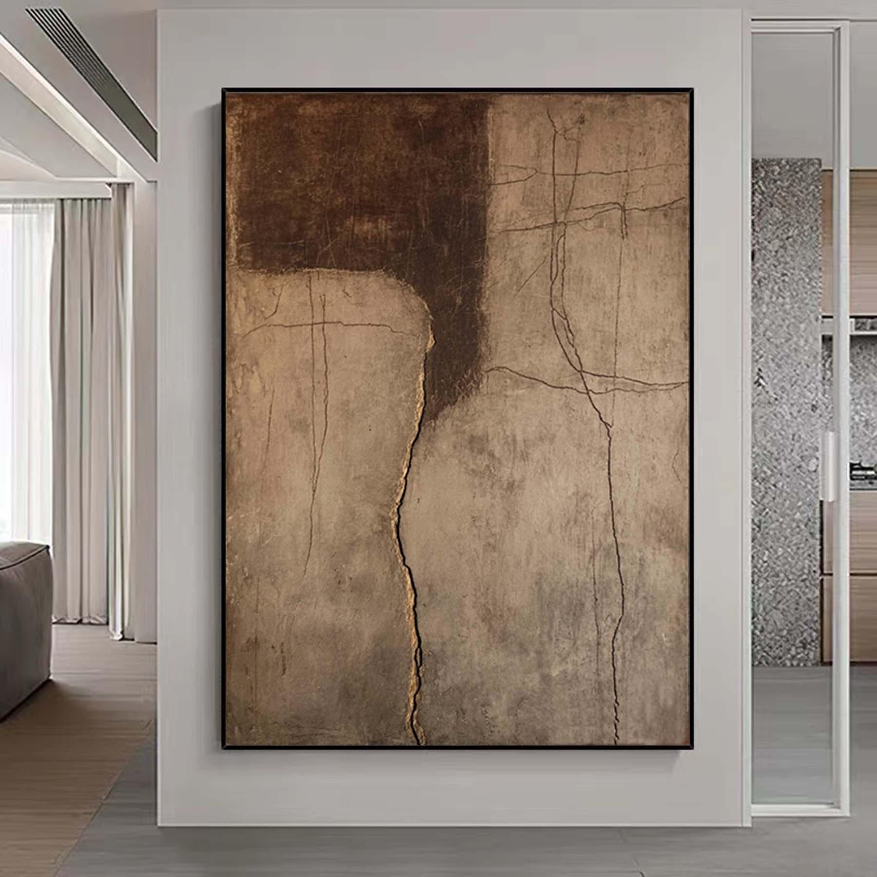 Super Large Brown Abstract Painting Beige Wabi Sabi Art on Canvas Brown Wabi Sabi Wall Art Brown Framed Canvas Art Minimalist Wall Decor