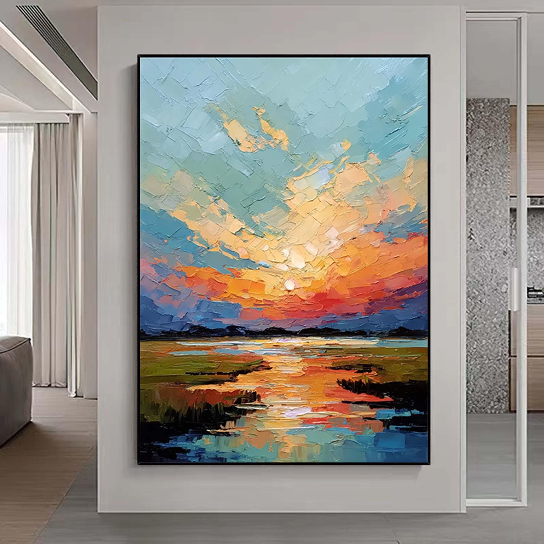 Large Textured Sky Paintings,Sunraise and Cloud Wall Art,textured abstract wall art,Modern Decorative Paintings,Impressionism Abstract