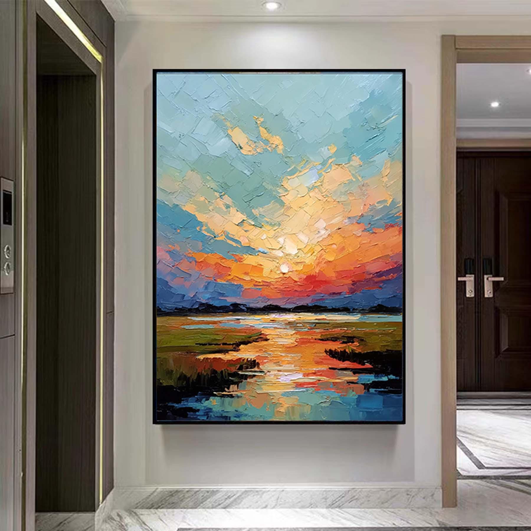 Large Textured Sky Paintings,Sunraise and Cloud Wall Art,textured abstract wall art,Modern Decorative Paintings,Impressionism Abstract